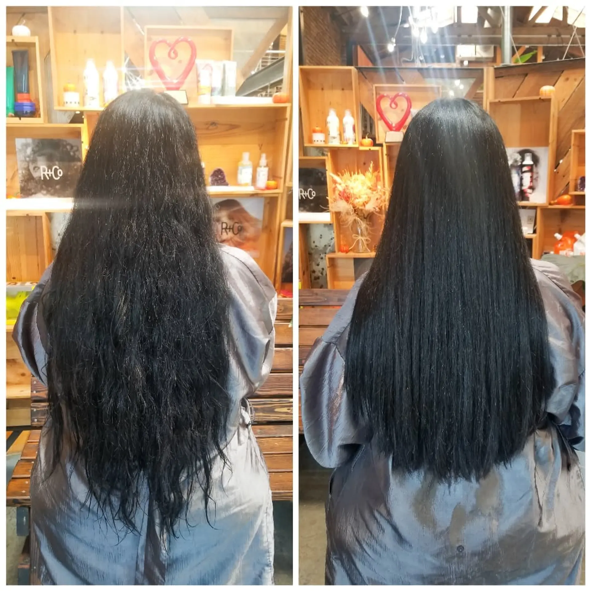 A long layered haircut styled smooth, sleek, and straight with healthy trimmed ends. 1