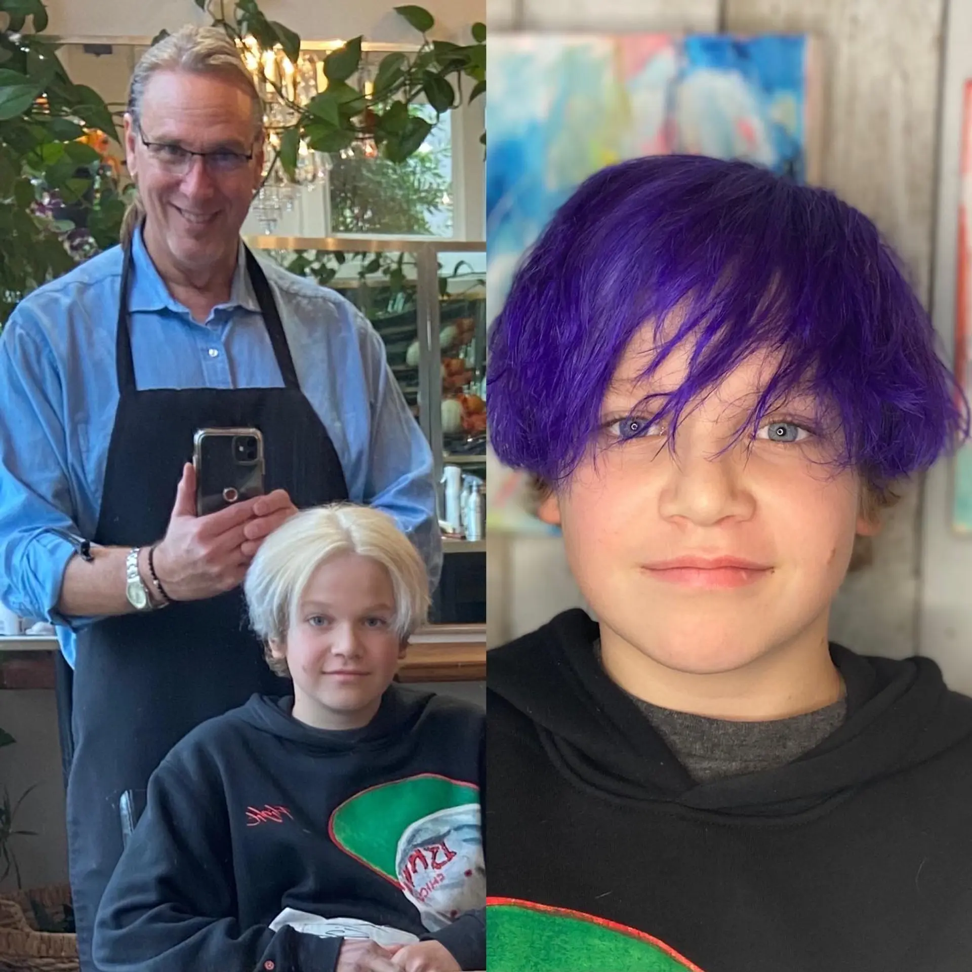 A vibrant electric purple textured short cut with wispy, face-framing fringe. 1