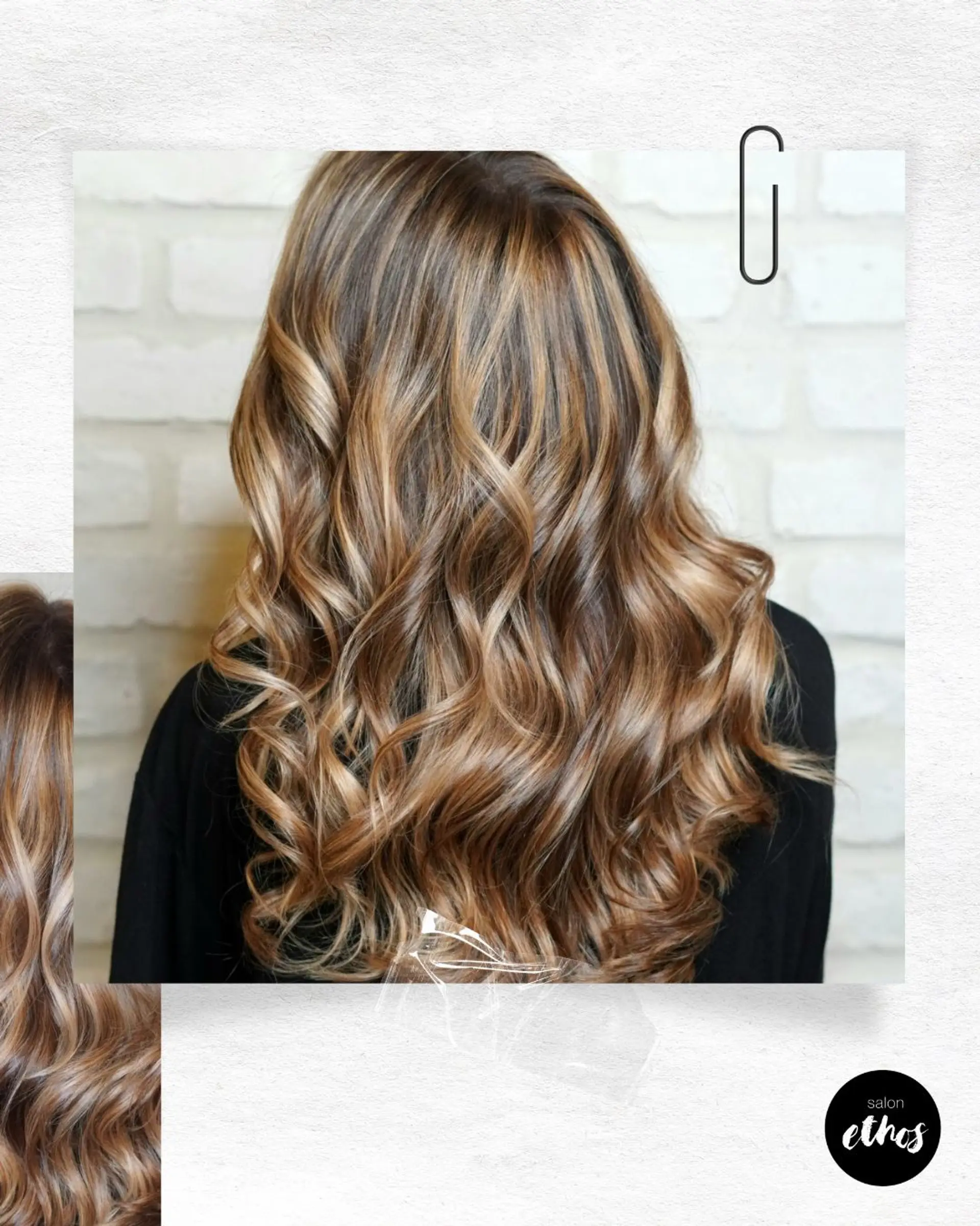 Long, wavy hair with a golden bronde balayage. 1