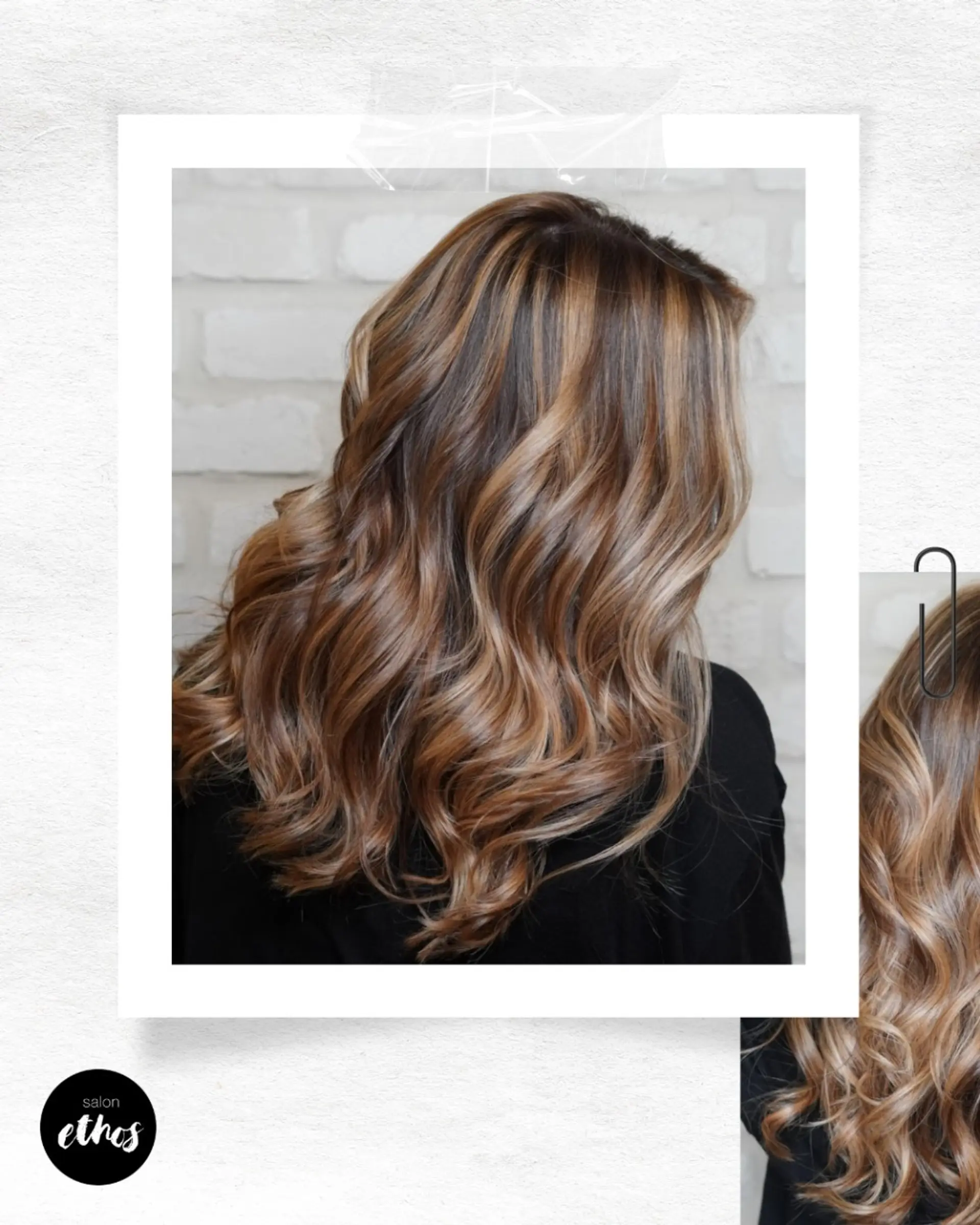 Long, wavy hair with a golden bronde balayage. 2