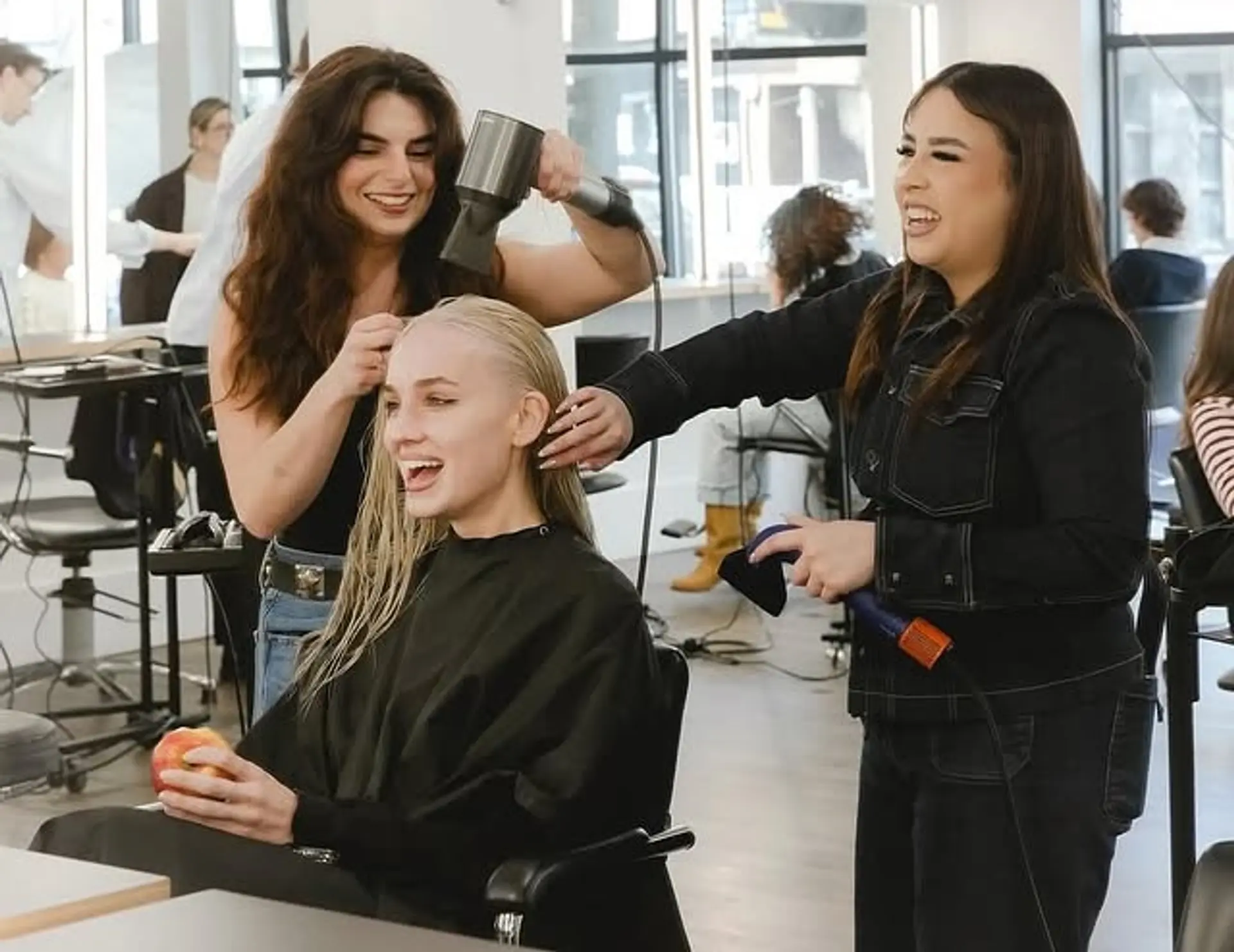 A sleek, straight medium-length style with a platinum blonde, icy tone. 1