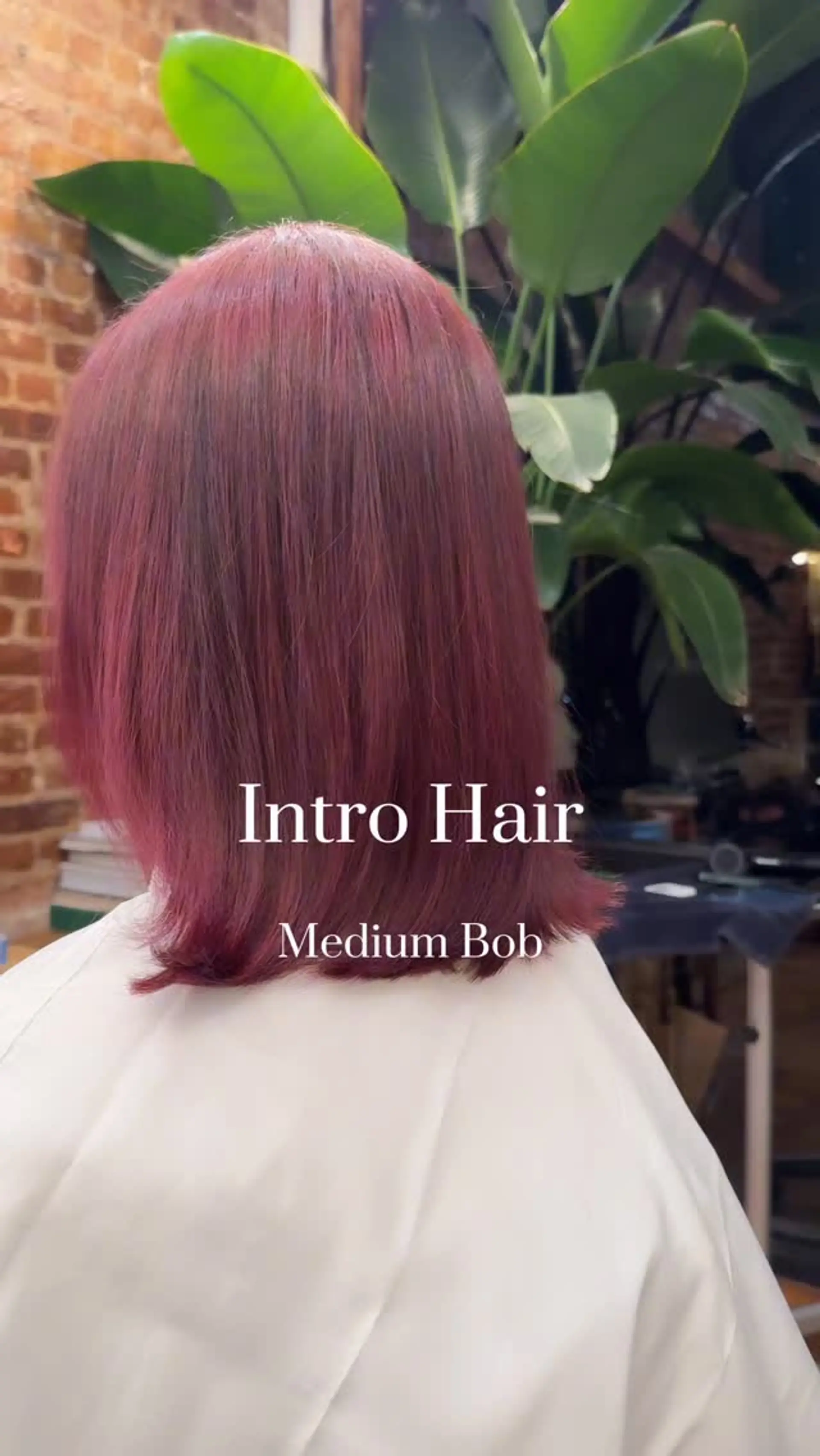 A medium-length straight bob with textured ends, colored in a rich magenta-red shade. 1