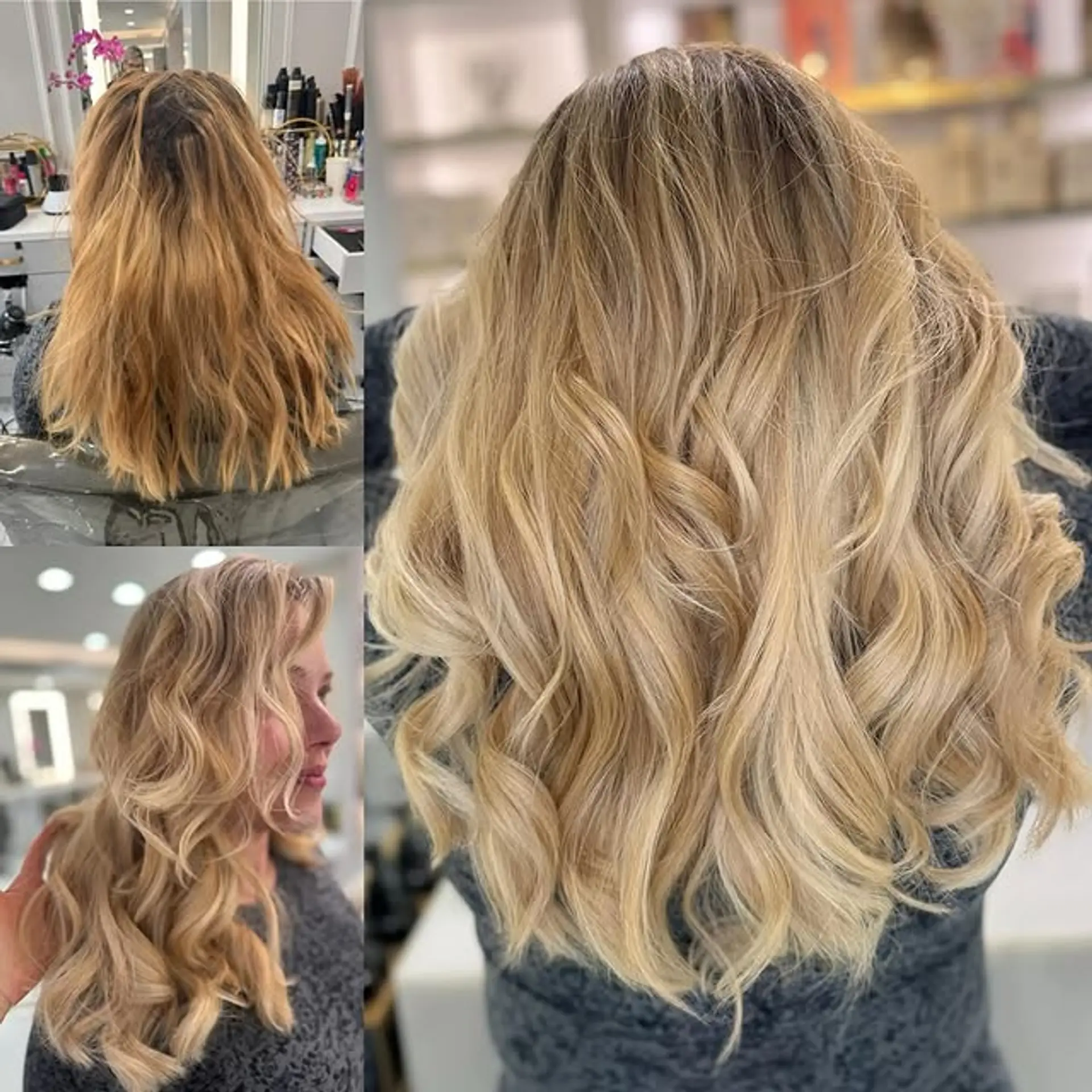 A layered long hairstyle with loose, beachy waves and beautiful balayage. 1