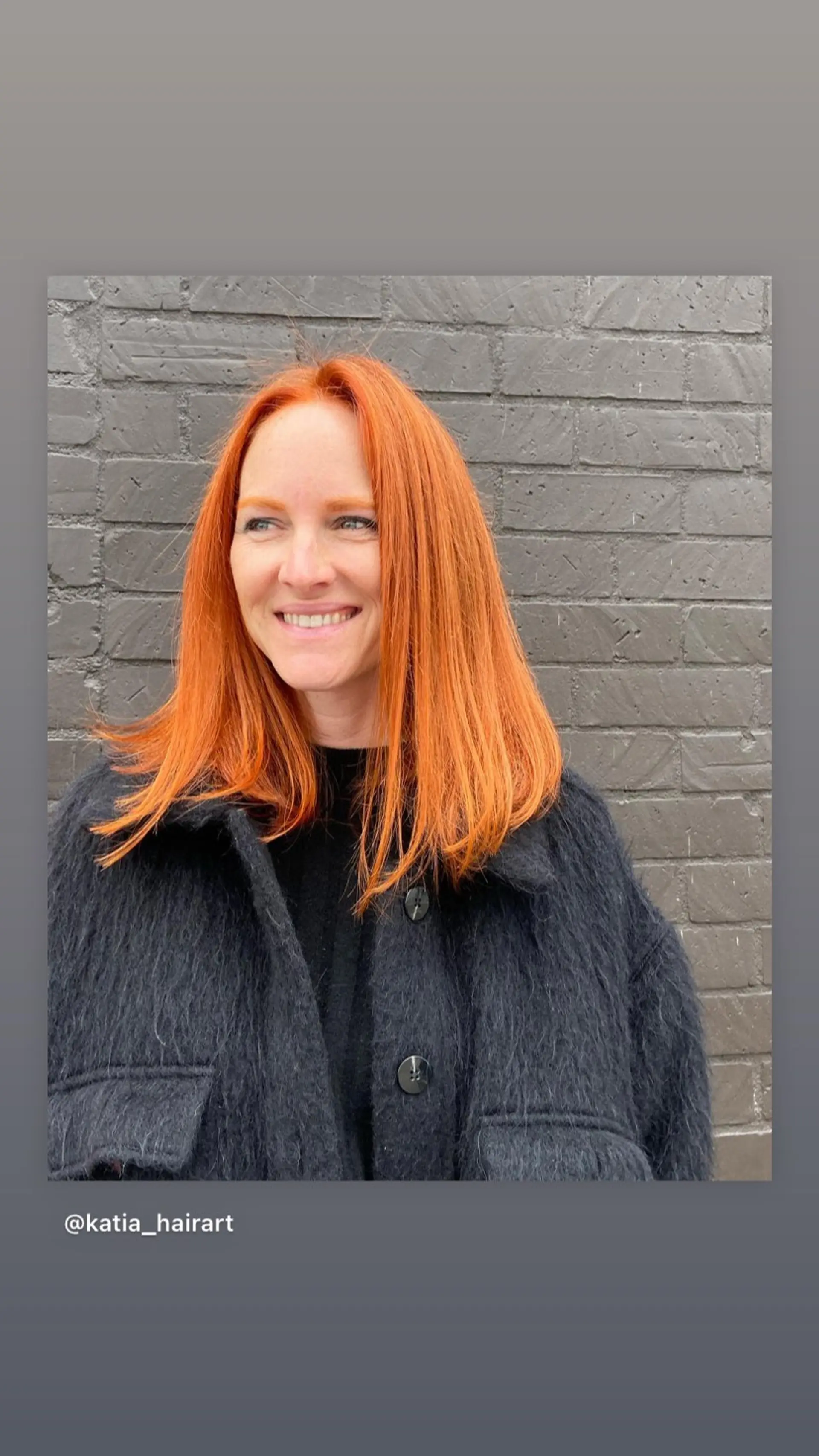 A medium length straight hairstyle in a beautiful vibrant copper red tone. 1