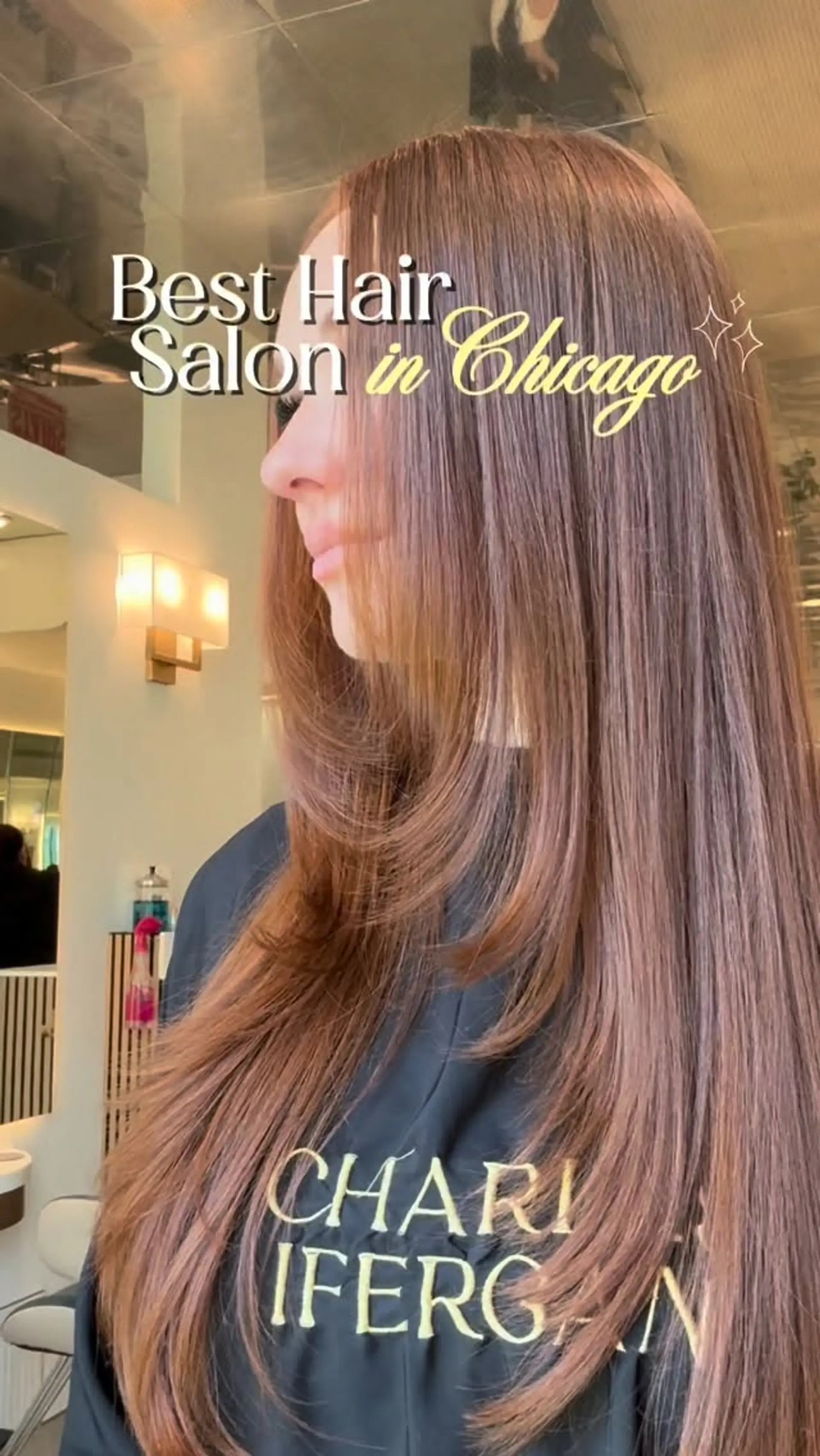 Smooth, long auburn hair styled straight with soft, inward-curving face-framing layers. 1