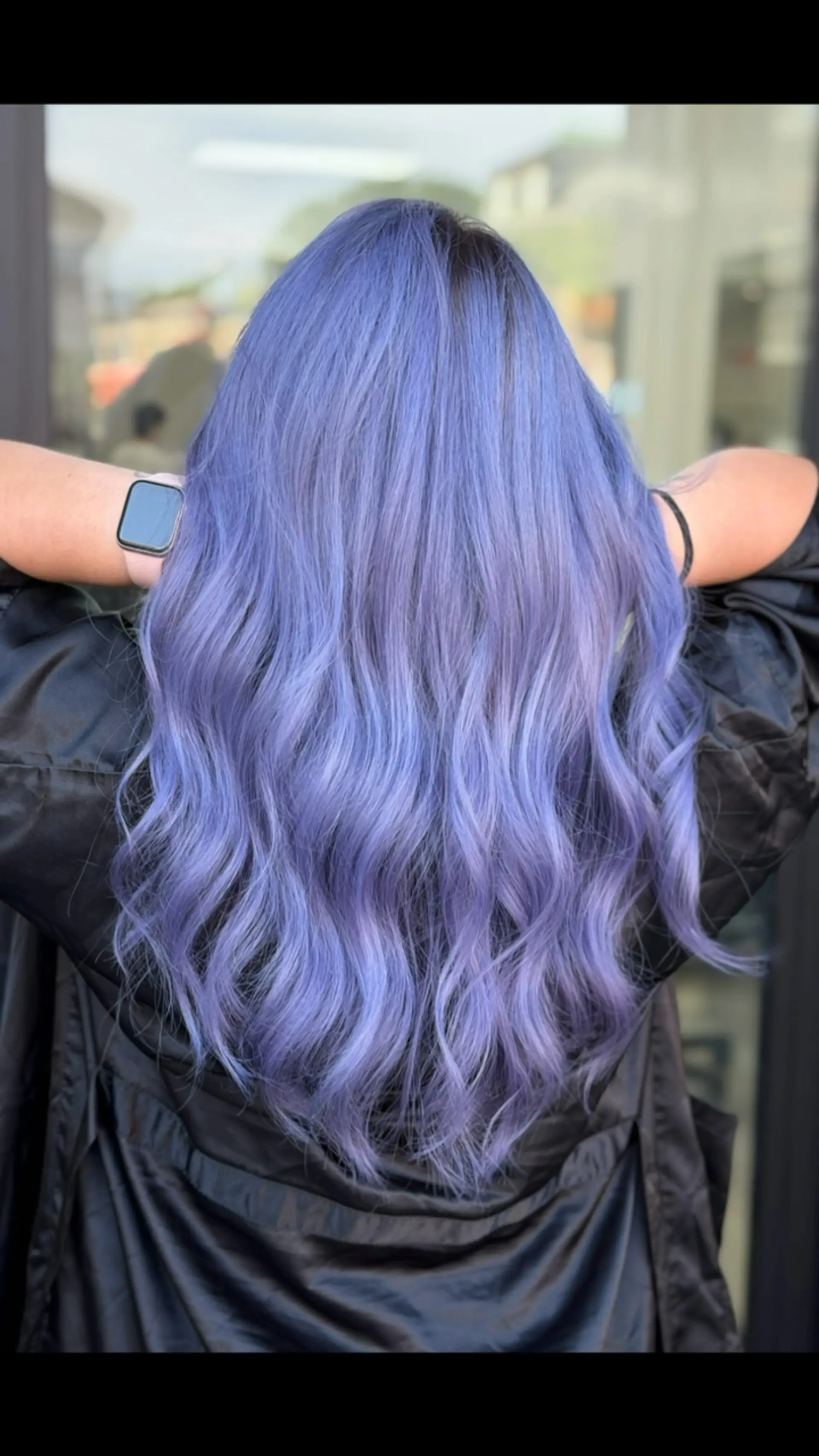 Long, flowing pastel lavender hair styled in soft, loose waves. 1