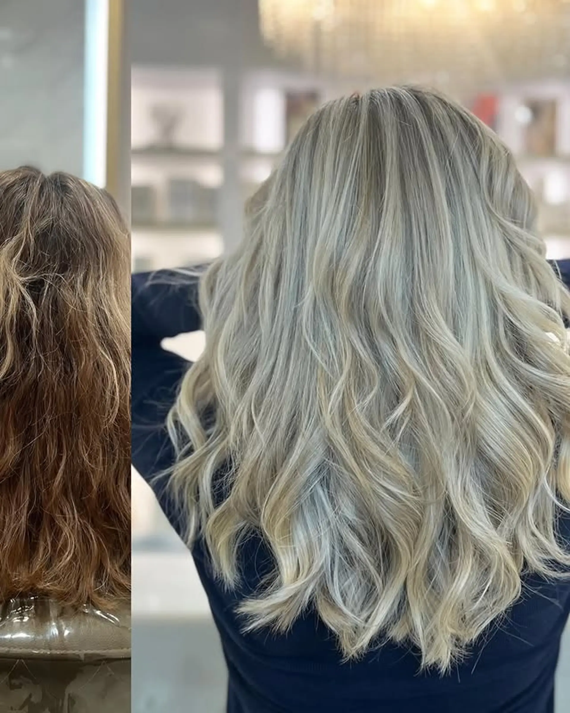 Long wavy hair with icy blonde balayage. 1