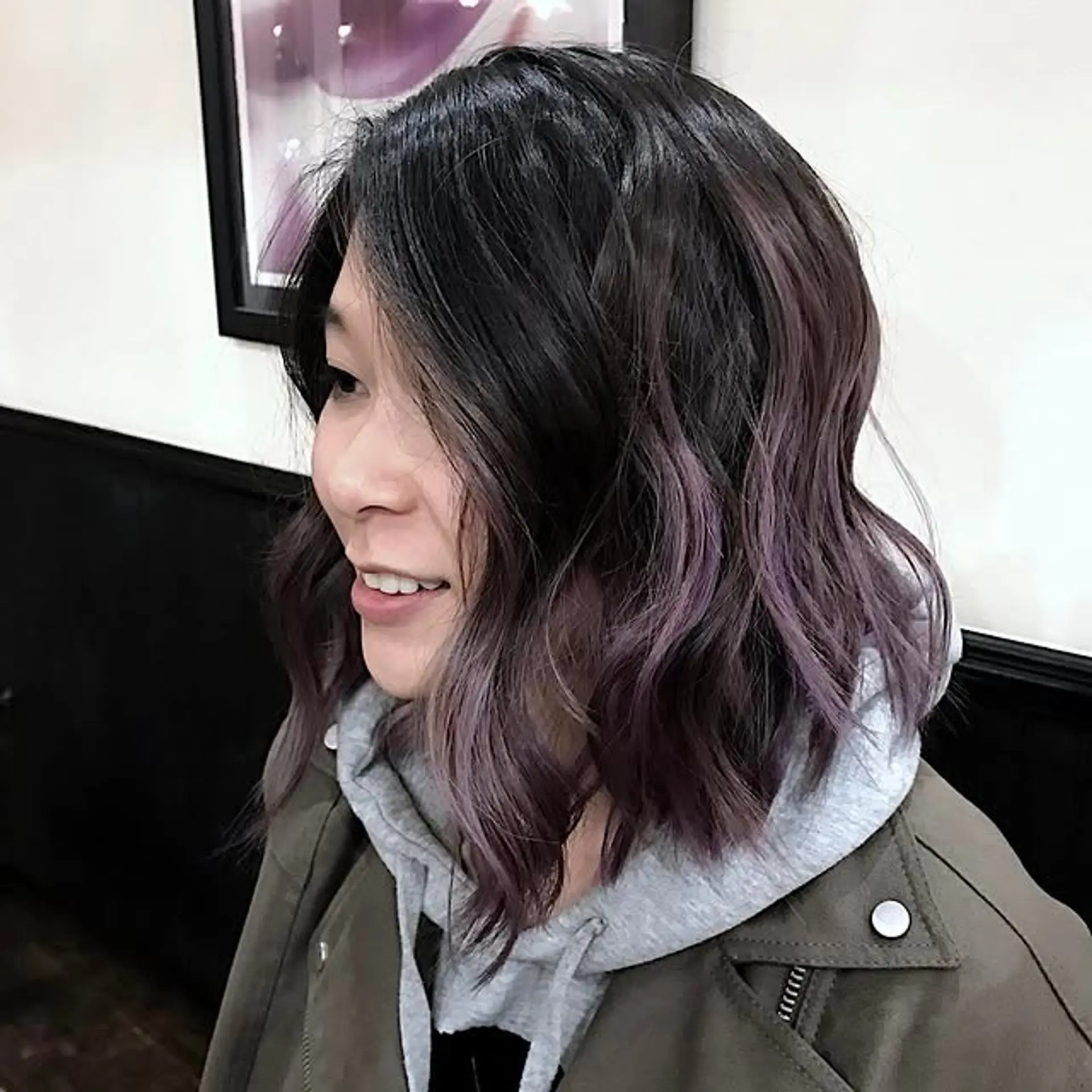 A medium-length wavy bob with a lilac balayage. 1