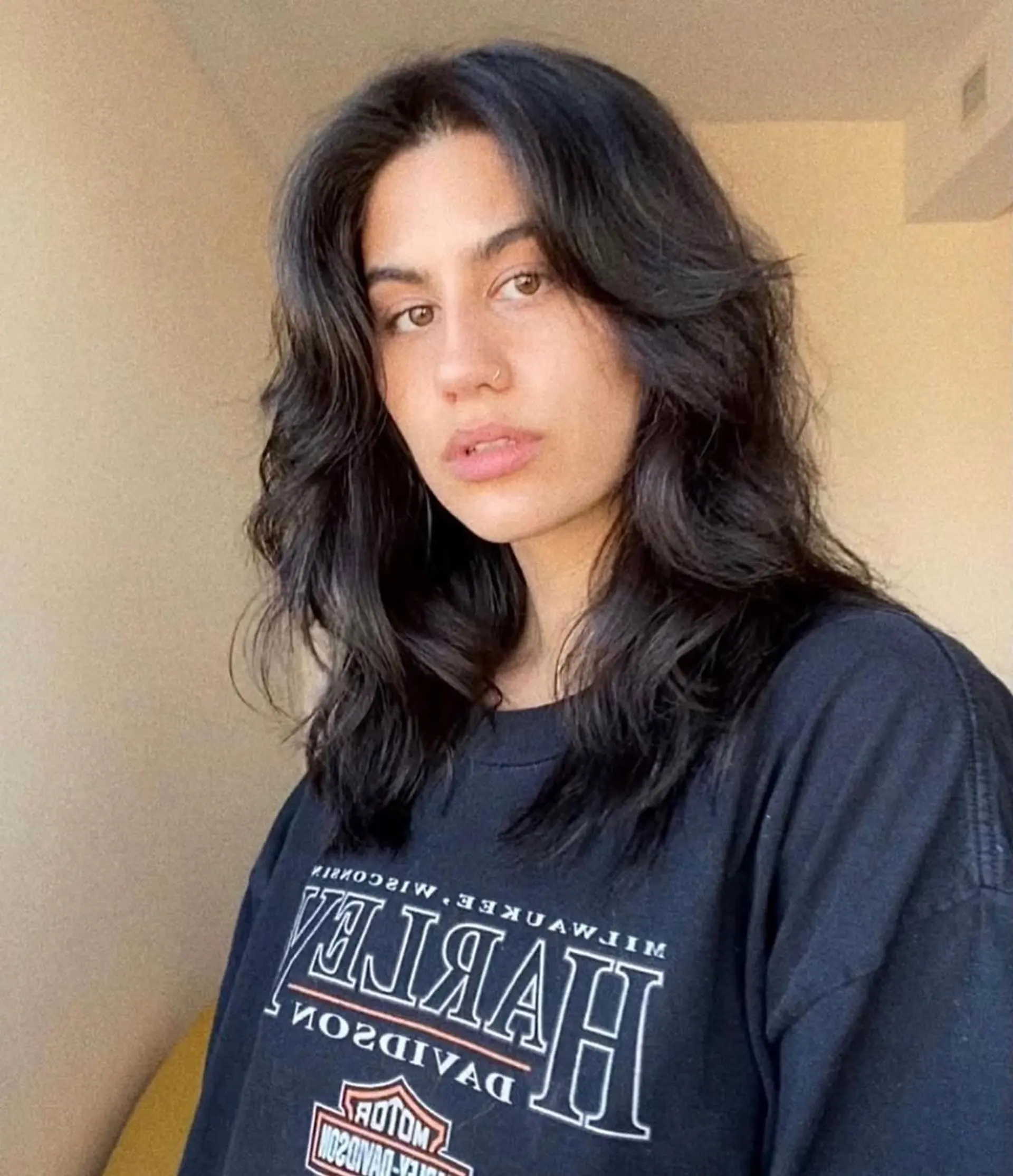 A medium-length wavy hairstyle with shaggy layers and a casual, natural flow. 2