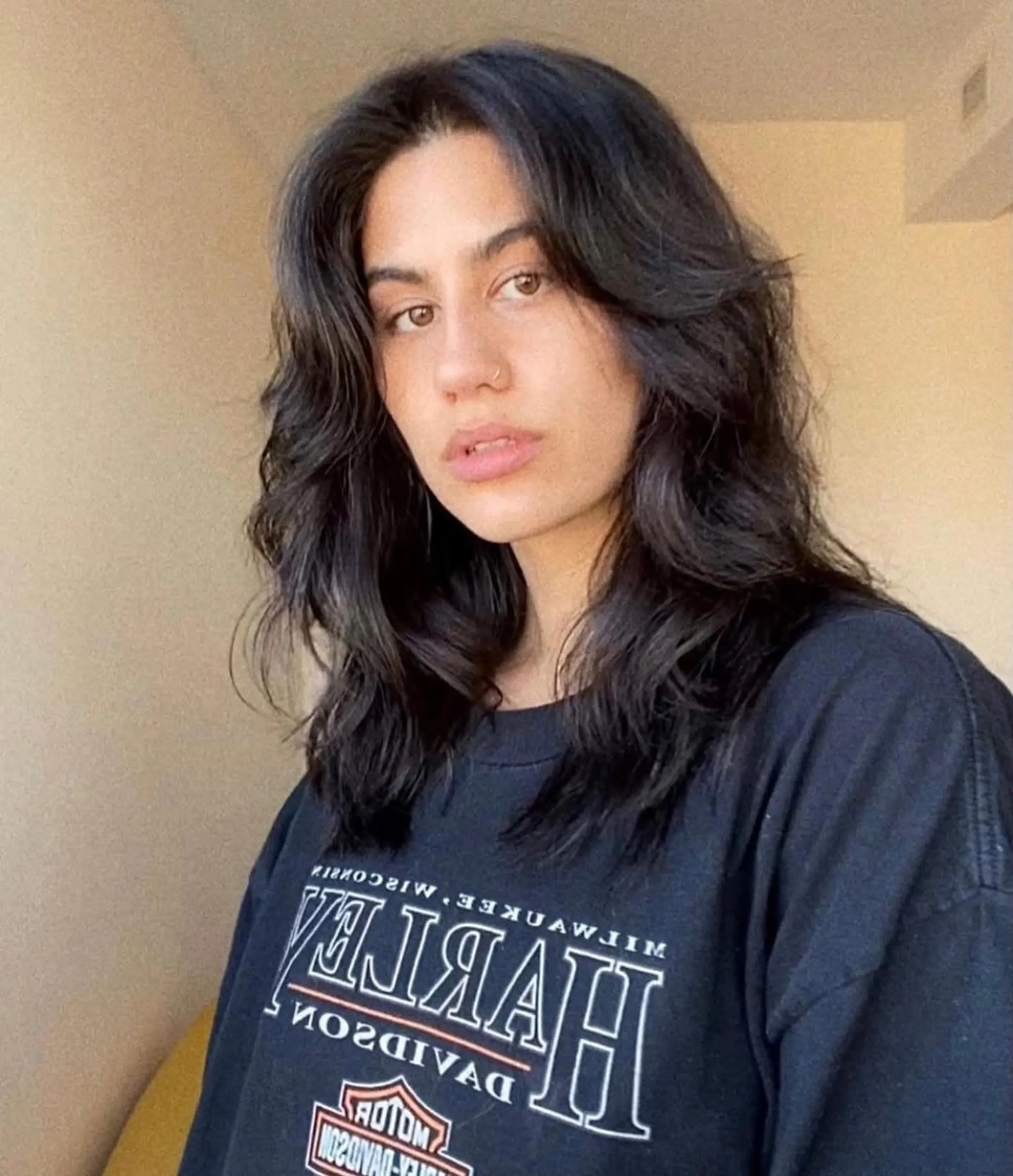 A medium-length wavy hairstyle with shaggy layers and a casual, natural flow. 2