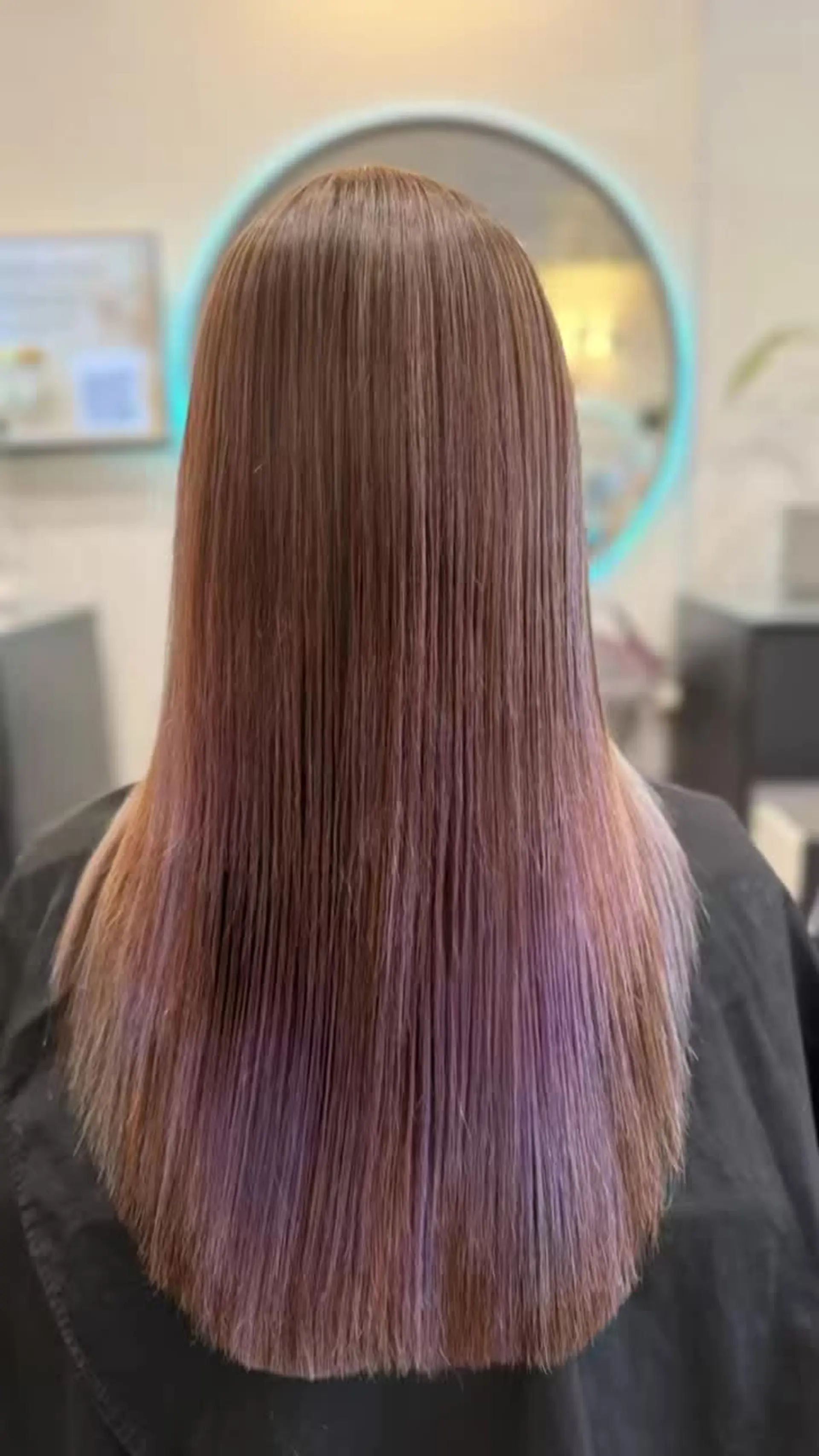 Ultra-sleek, pin-straight long hair showcasing a high-gloss finish and smooth texture. 1