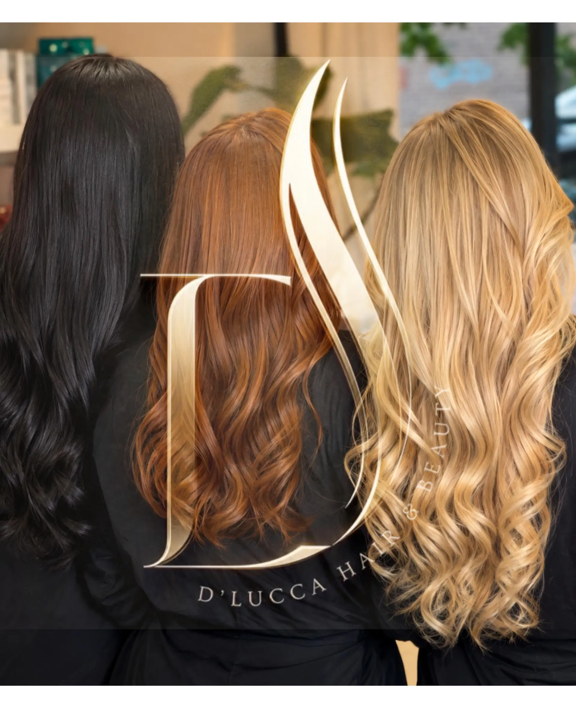 A trio of long hairstyles displaying rich black, warm copper, and multidimensional golden blonde colors styled in soft waves. 1