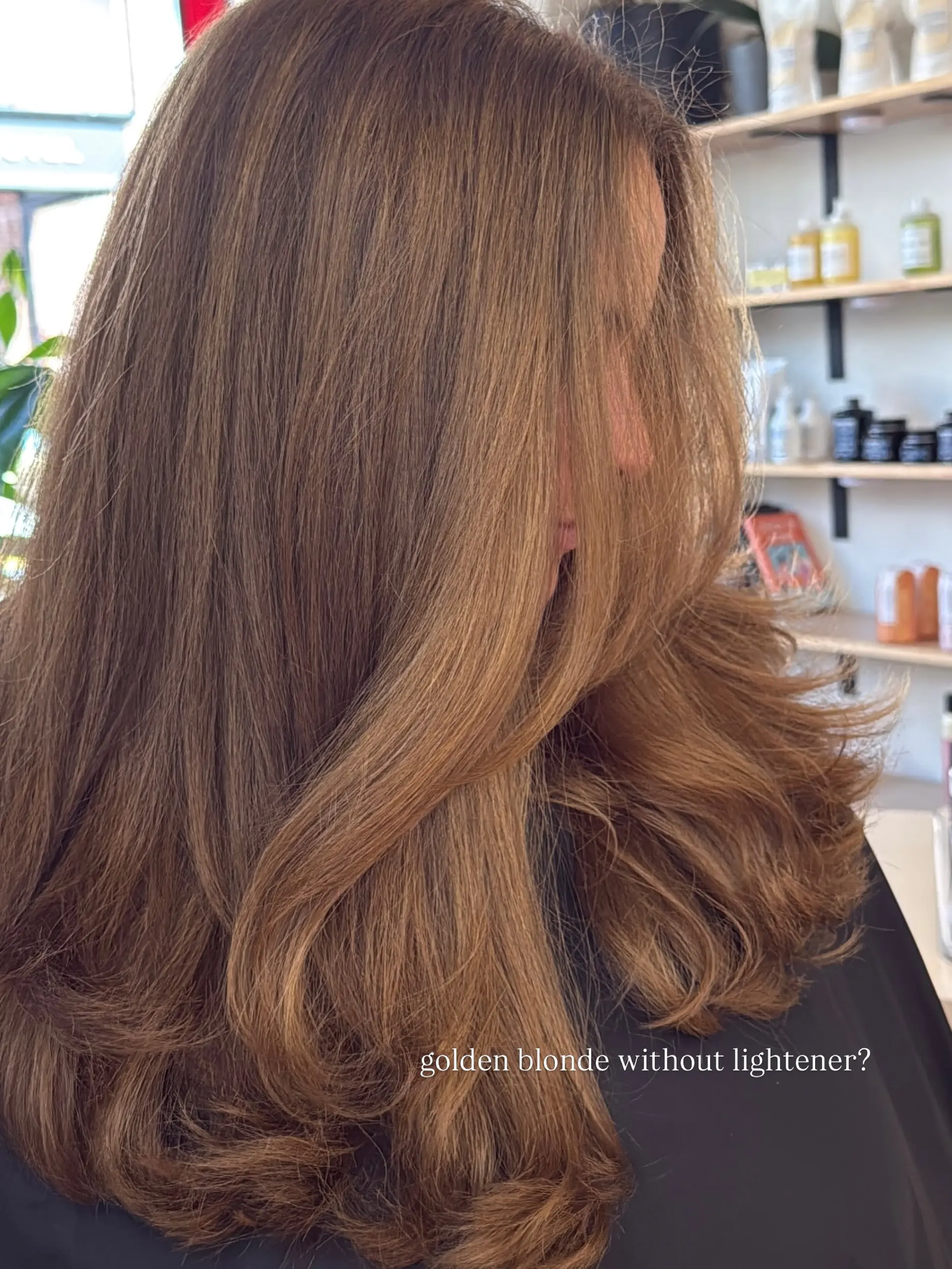 Long, flowing warm golden bronde hair featuring soft face-framing layers and voluminous ends styled in a polished blowout. 1