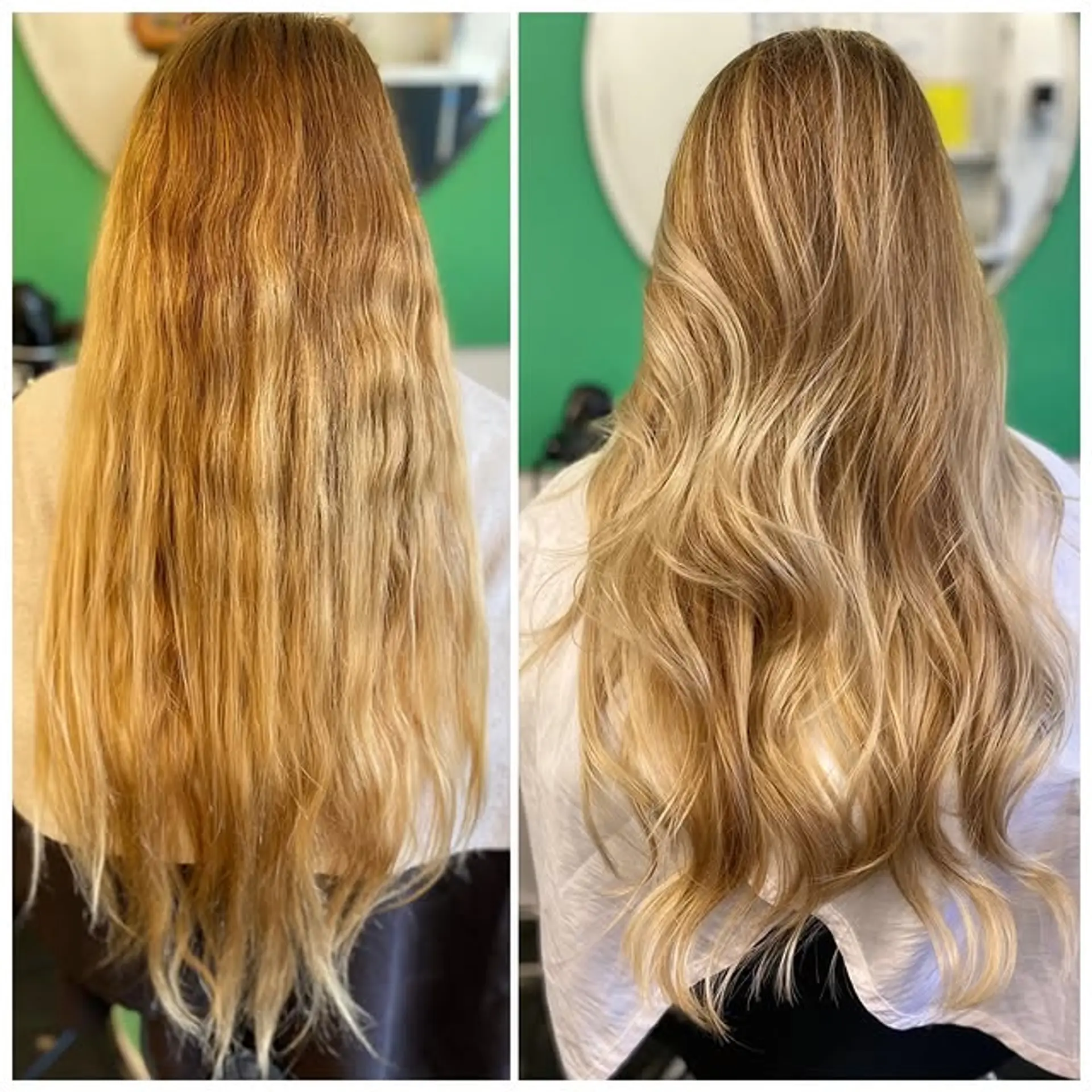 A long, wavy balayage hairstyle with a mix of golden blonde and ash blonde tones. 1