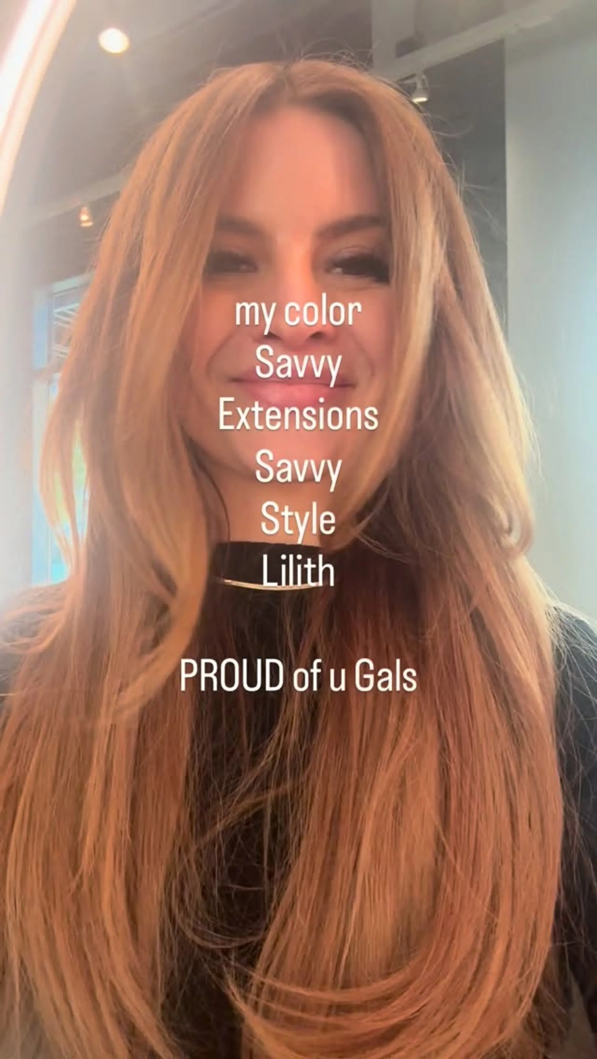 Long, flowing warm honey blonde hair styled in a smooth, voluminous blowout with softly curved layers framing the face. 1