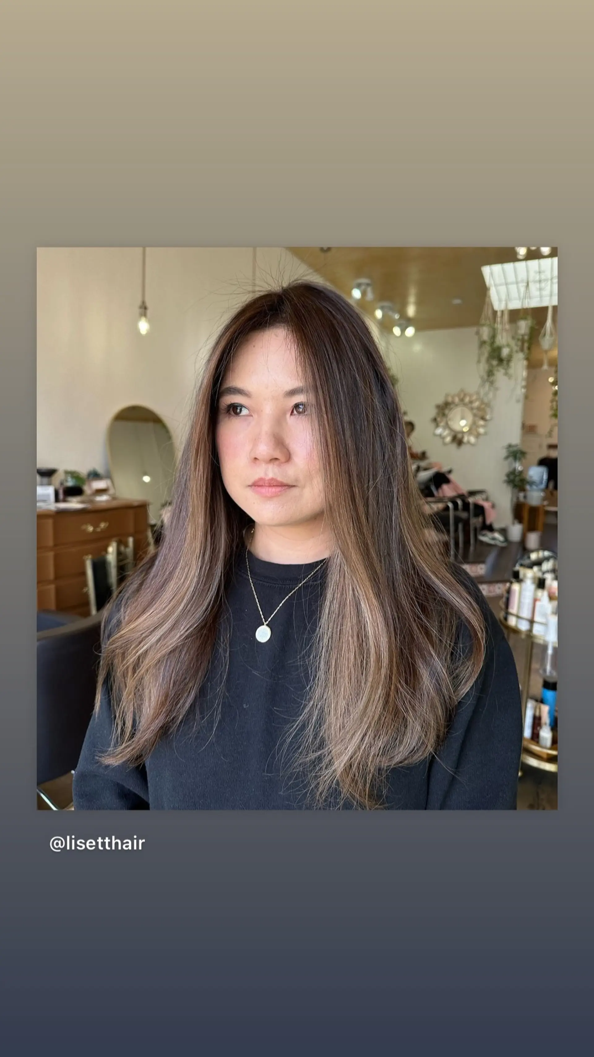 Long layered brunette hair with a subtle balayage. 1