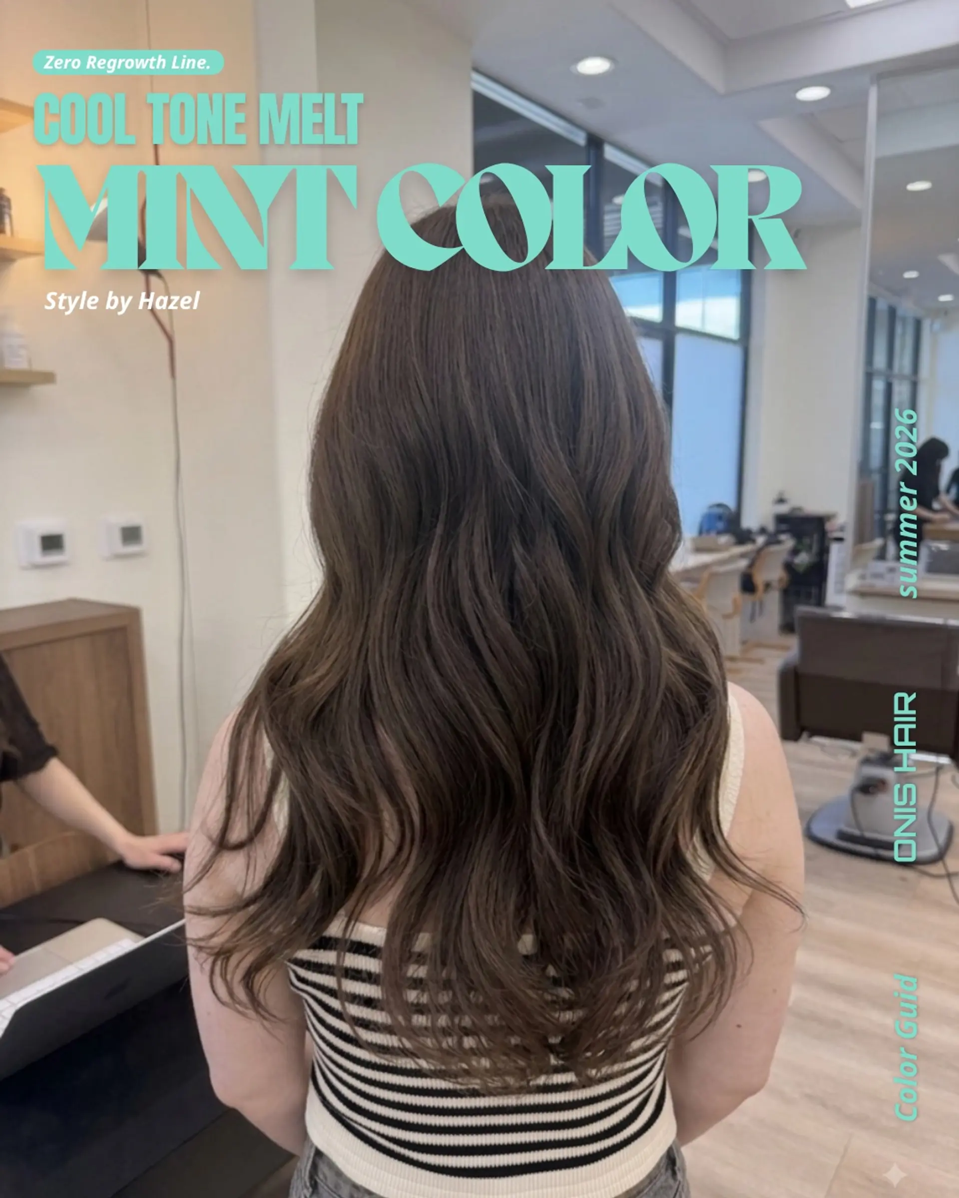 Long cool-toned ash brown hair styled into soft, natural cascading waves. 1