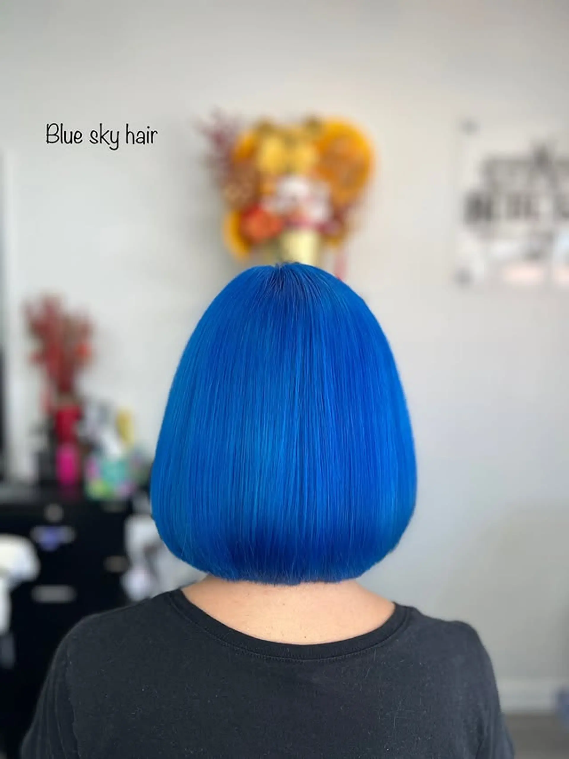 A short, blunt bob hairstyle. 1