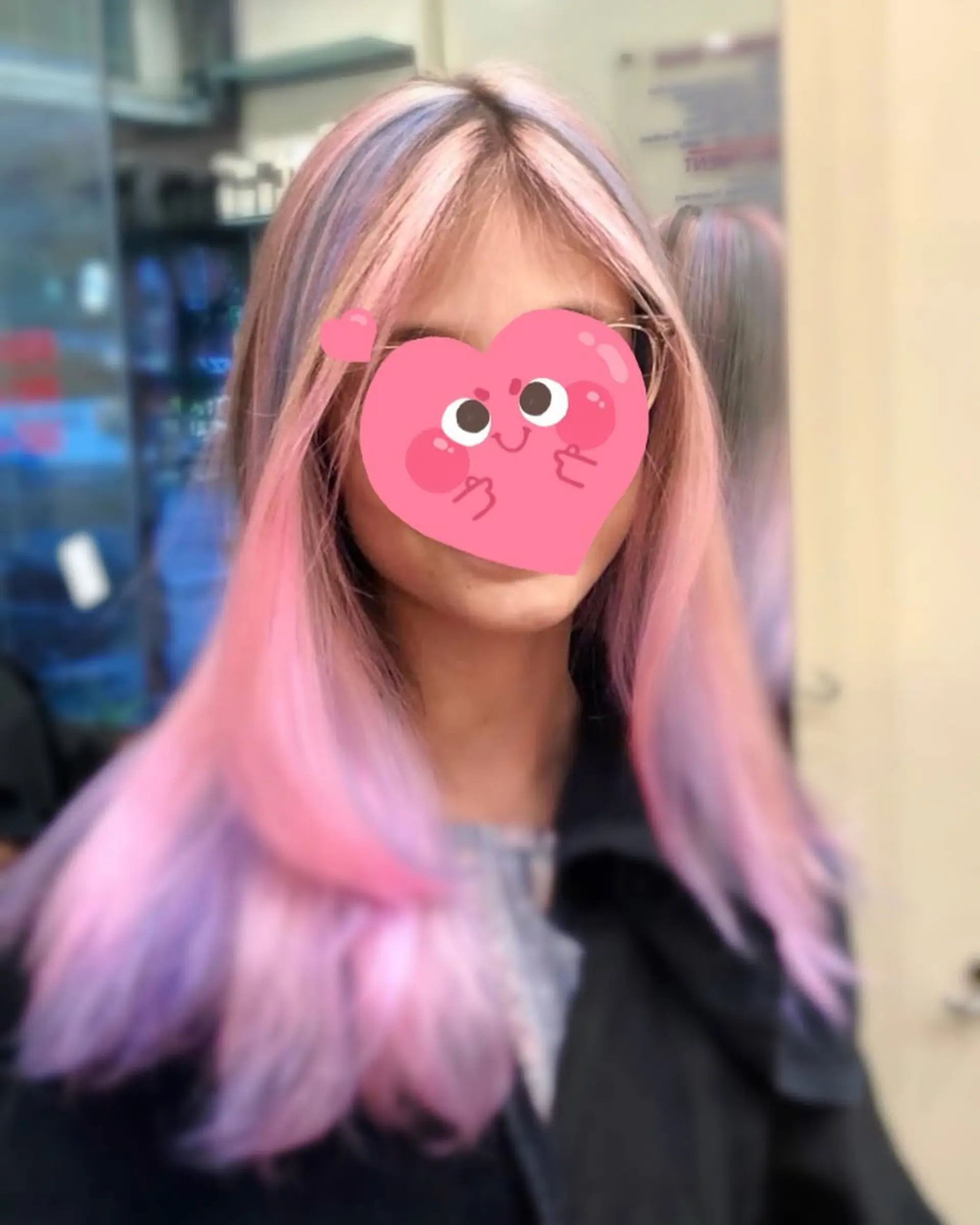 Medium straight hair with rainbow pastel highlights. 2