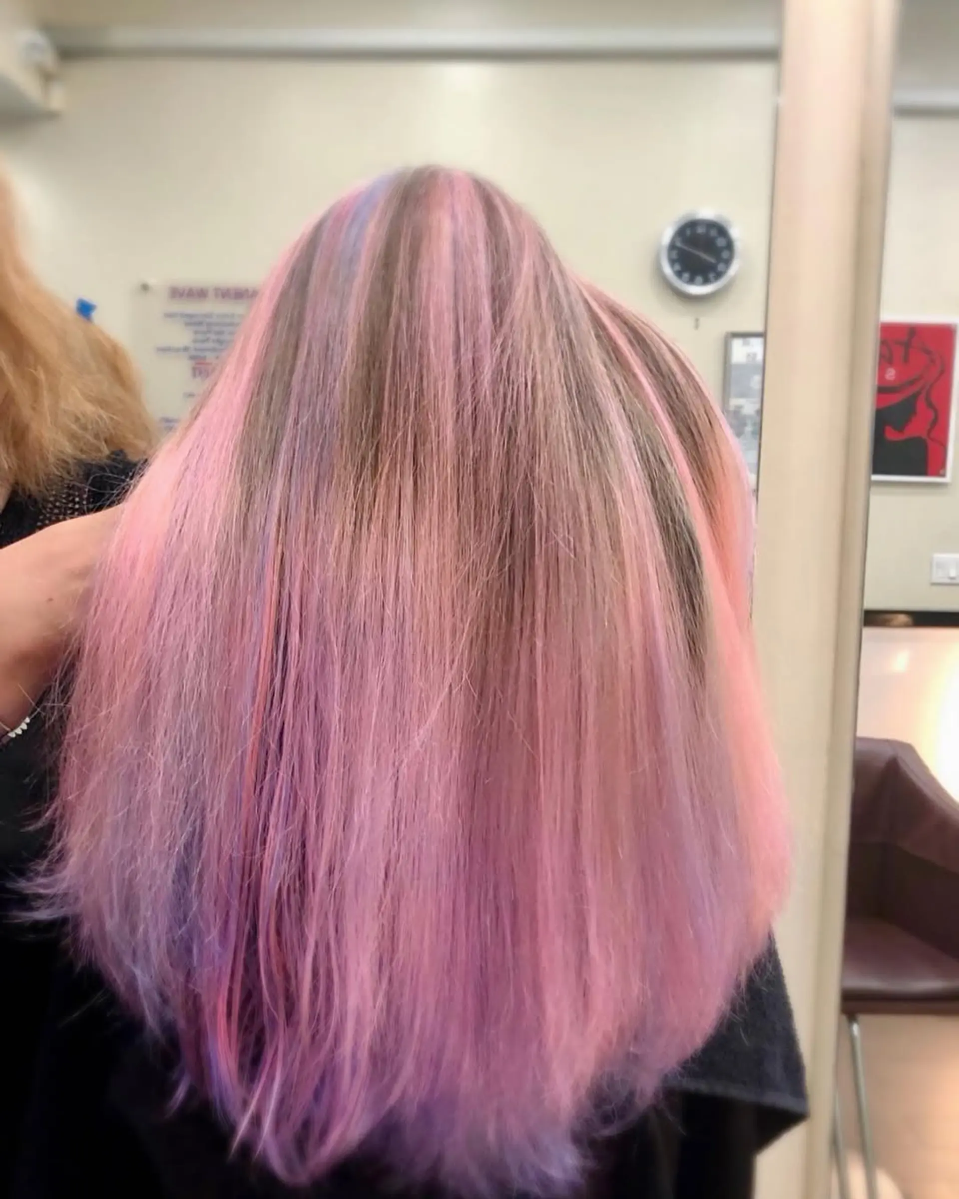 Medium straight hair with rainbow pastel highlights. 3