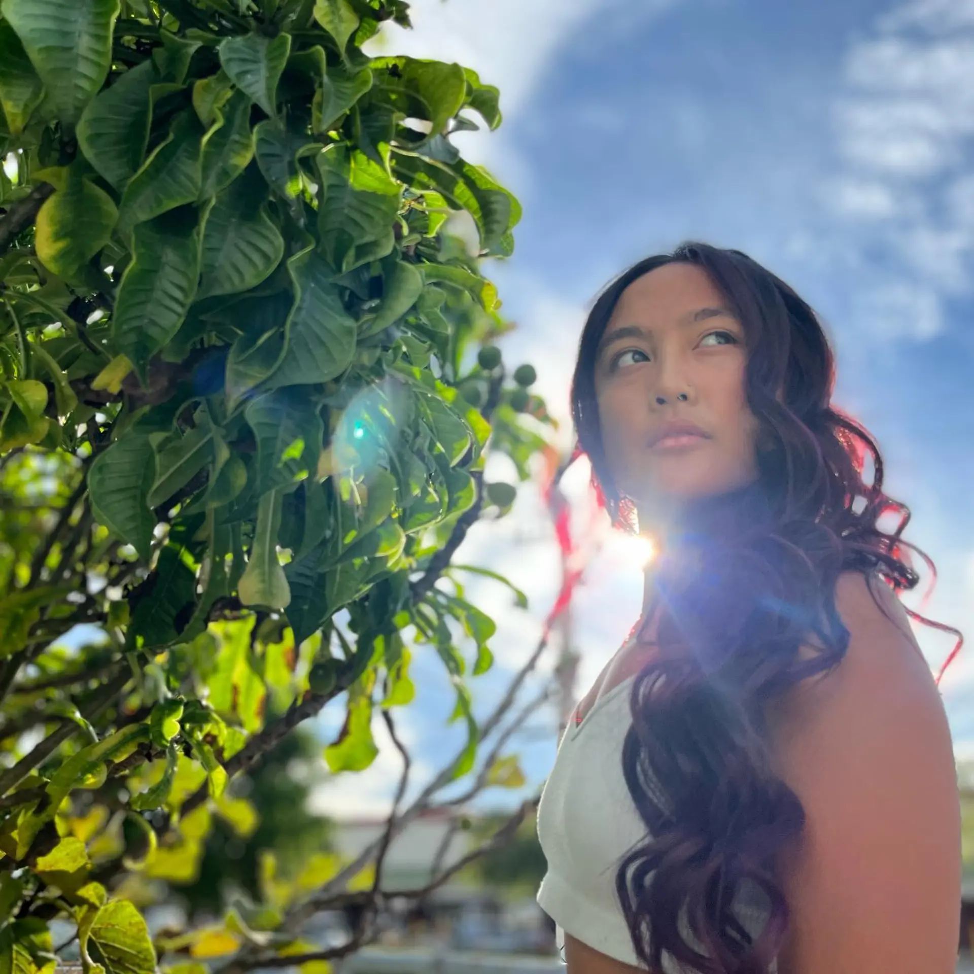 Long, wavy hair with a trendy burgundy color and dark roots. 2