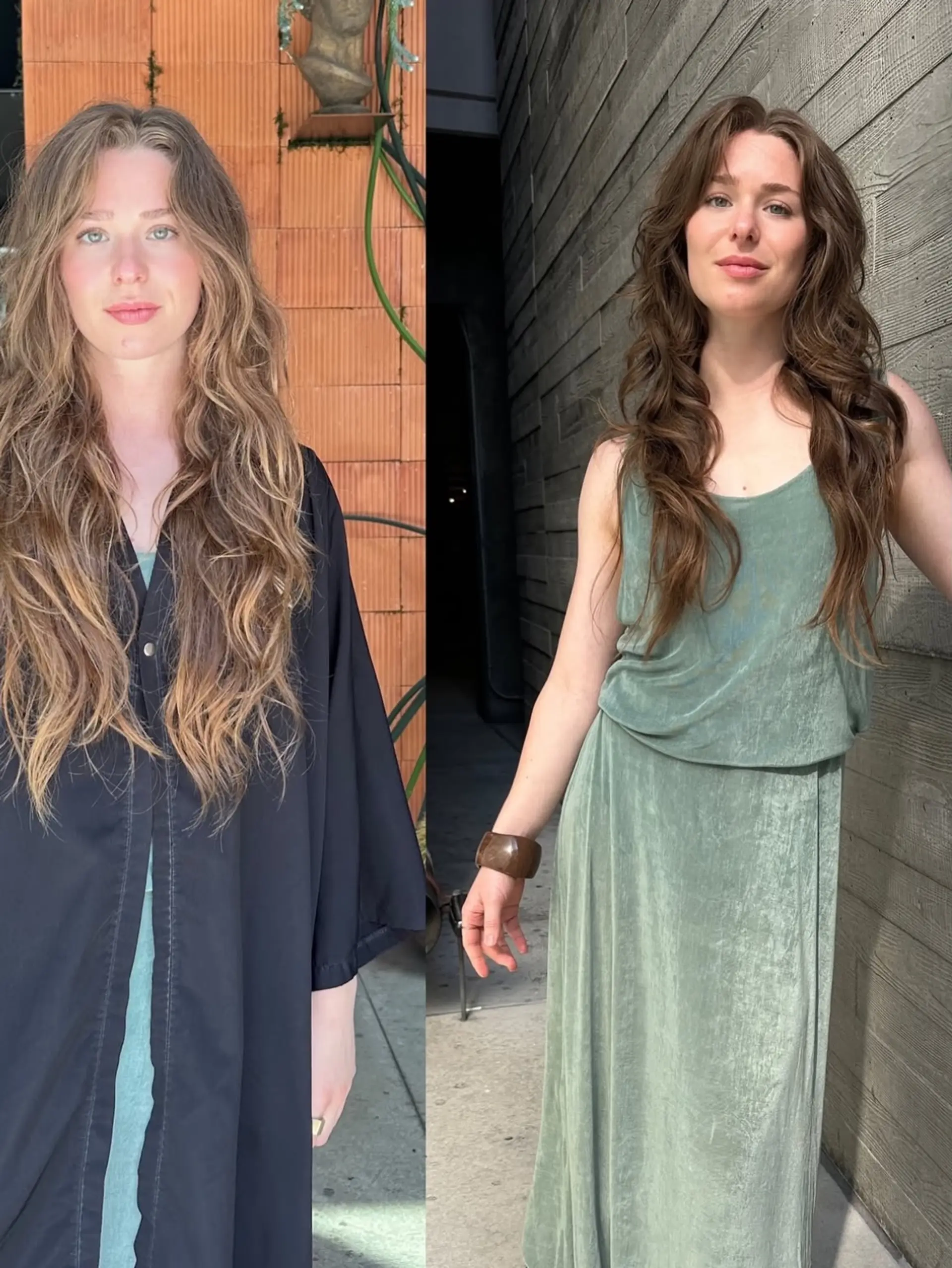 Long brunette haircut featuring face-framing layers and styled in effortless, flowing waves. 1