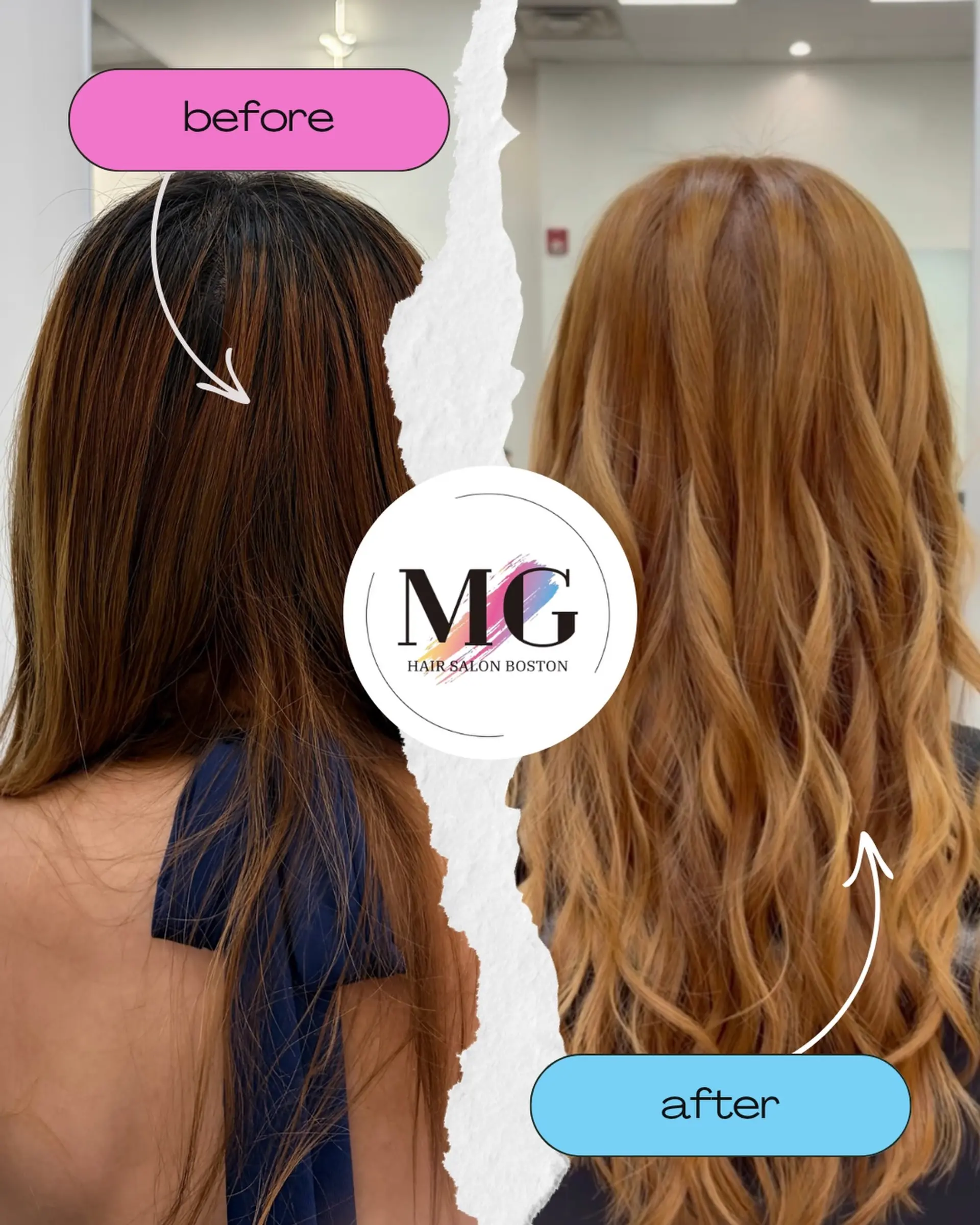 A radiant copper blonde transformation styled into soft, dimensional waves. 1