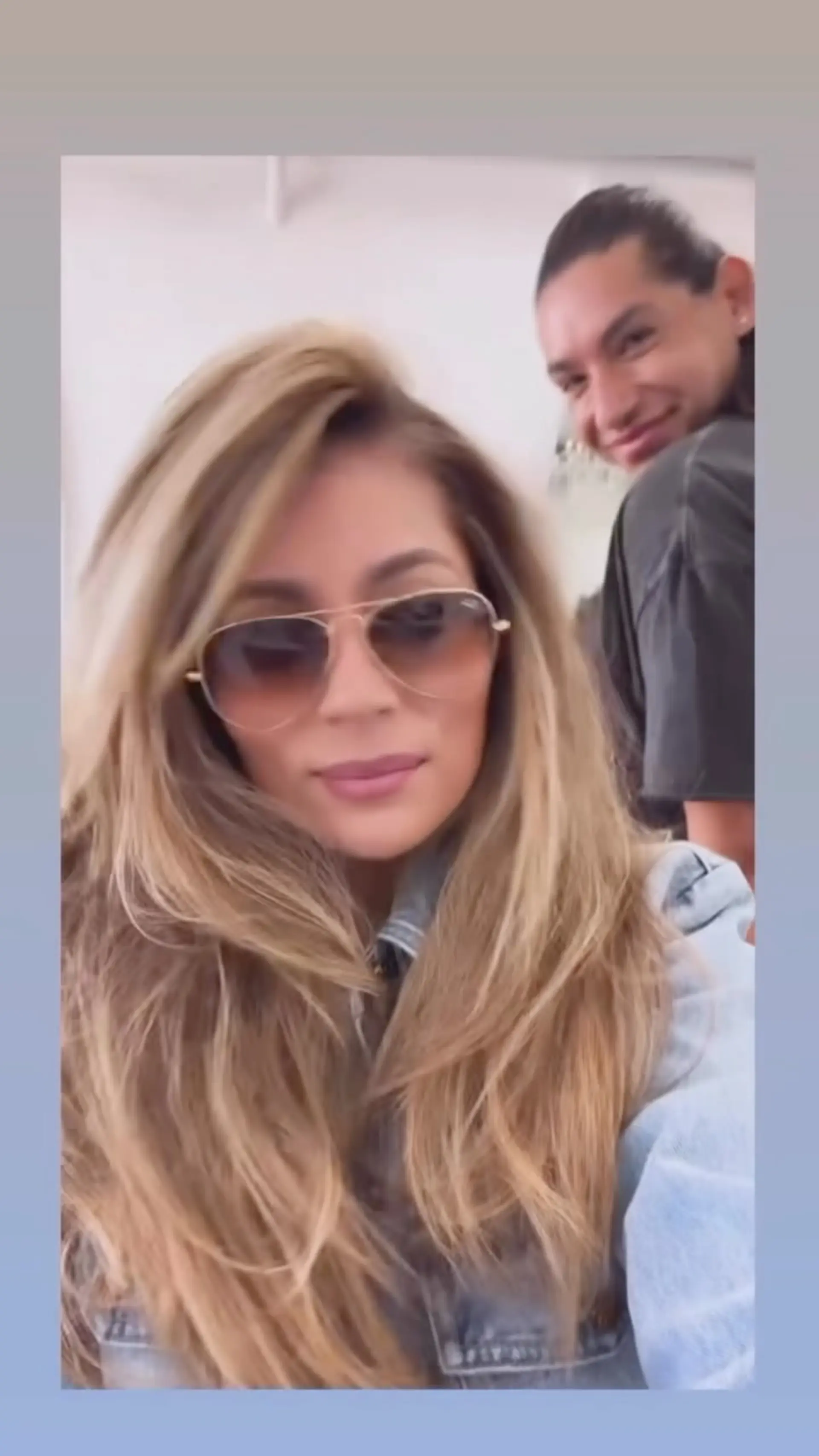 Long honey-blonde hair styled in a voluminous, layered 90s-inspired blowout with soft face-framing movement. 1