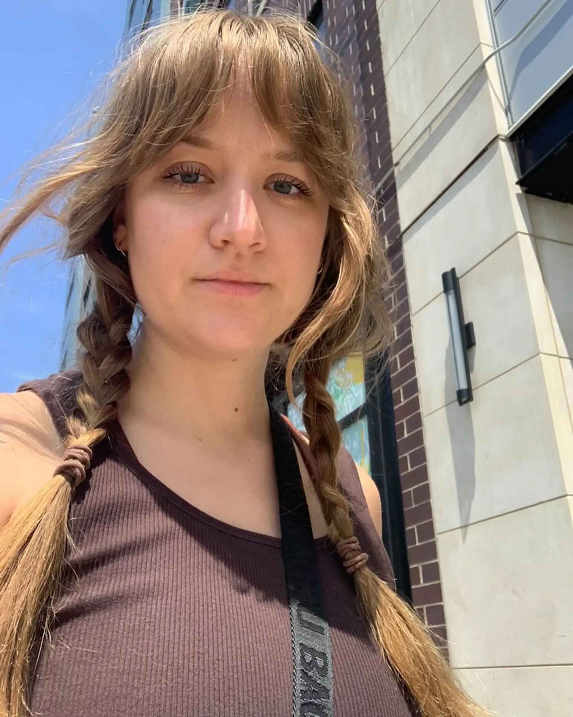 Long straight hair styled into two braids with face-framing bangs. 1