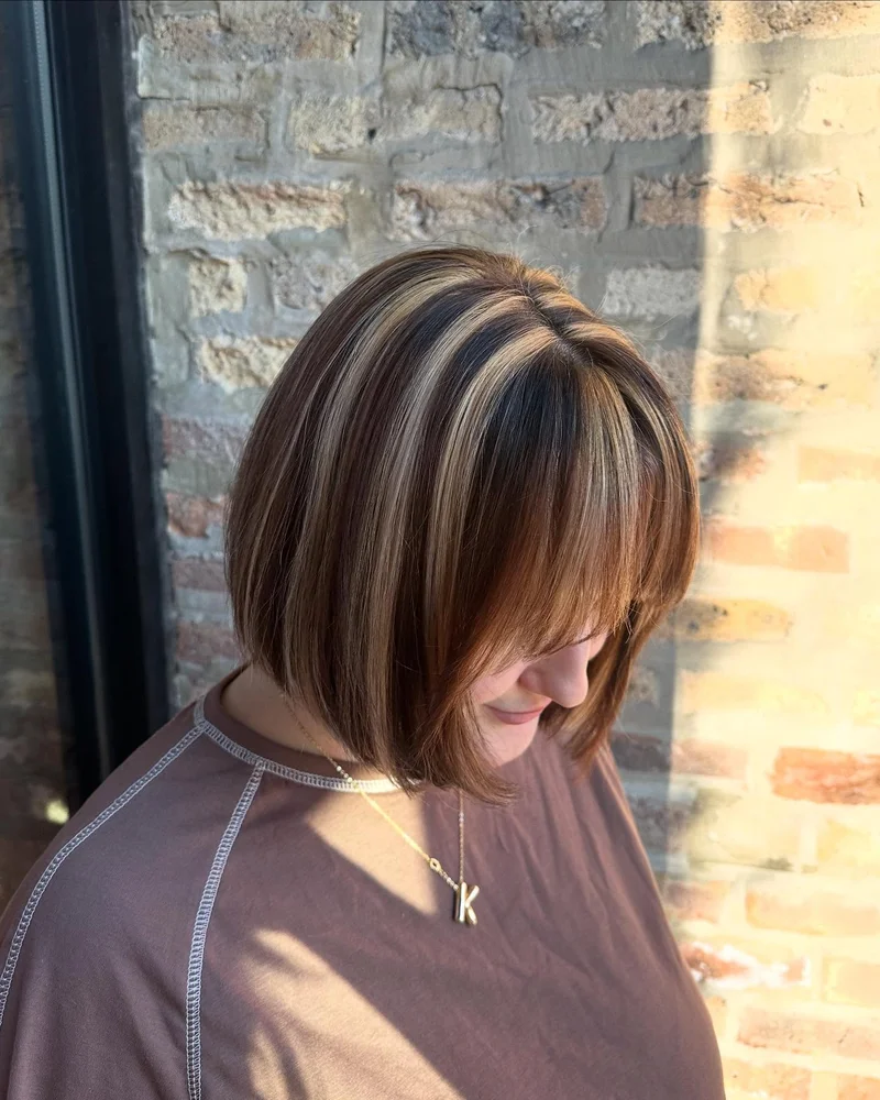 Ribbon Highlighted Blunt Bob | Sine Qua Non Salons | Chicago, Illinois