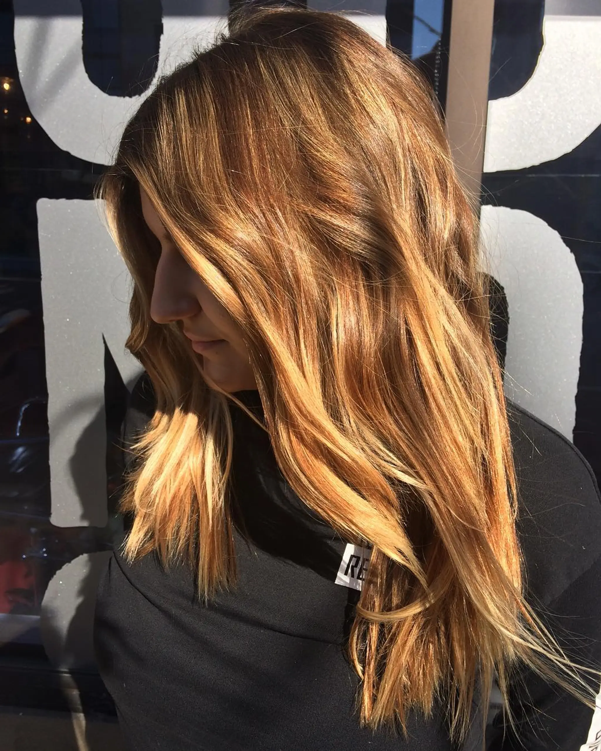 Long Layered Copper Balayage Sine Qua Non Salons Chicago, Illinois