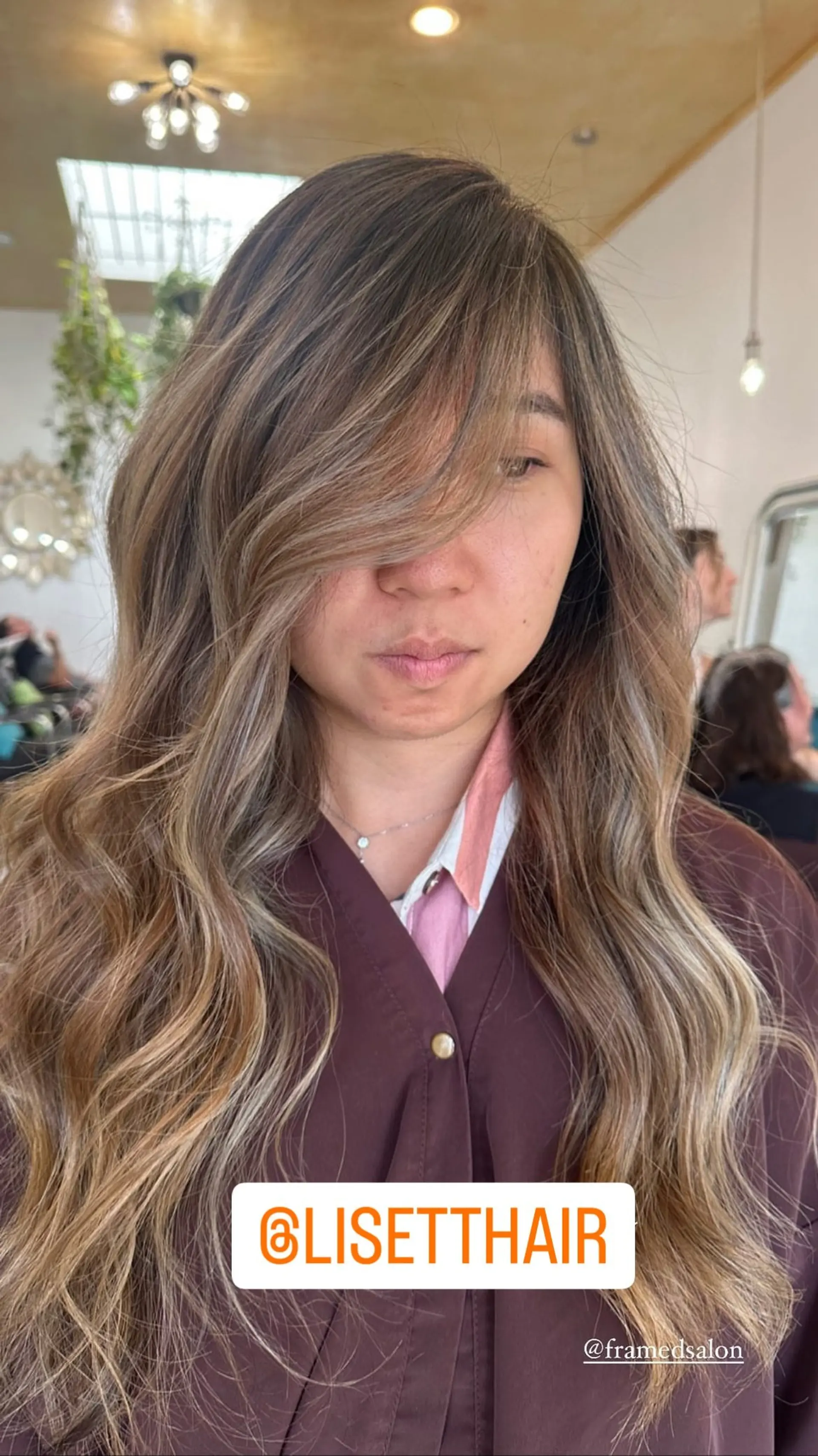 Long, wavy hair with a caramel balayage. 1