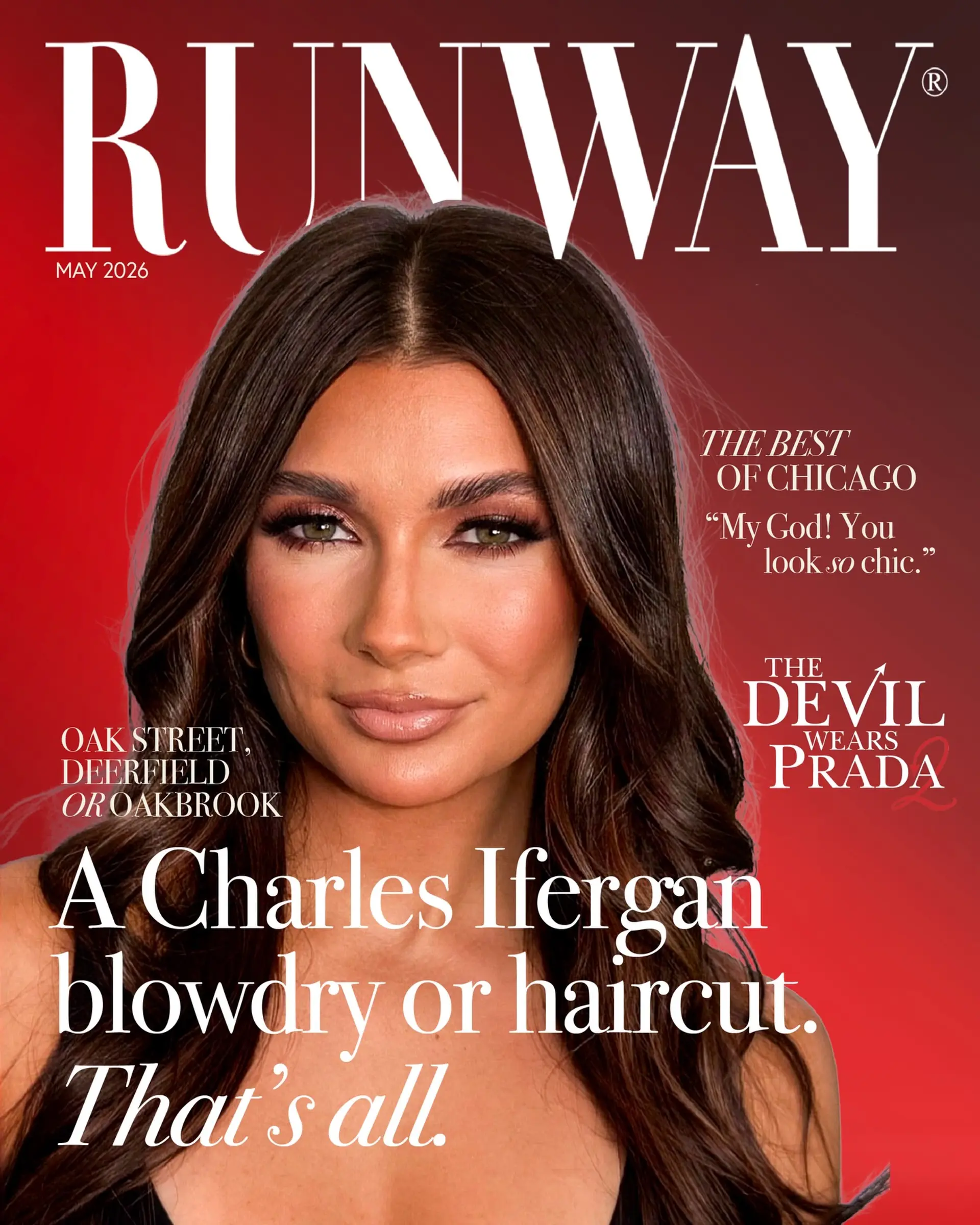 Long dark brown hair styled with a center part into a glossy, voluminous blowout with soft waves. 1