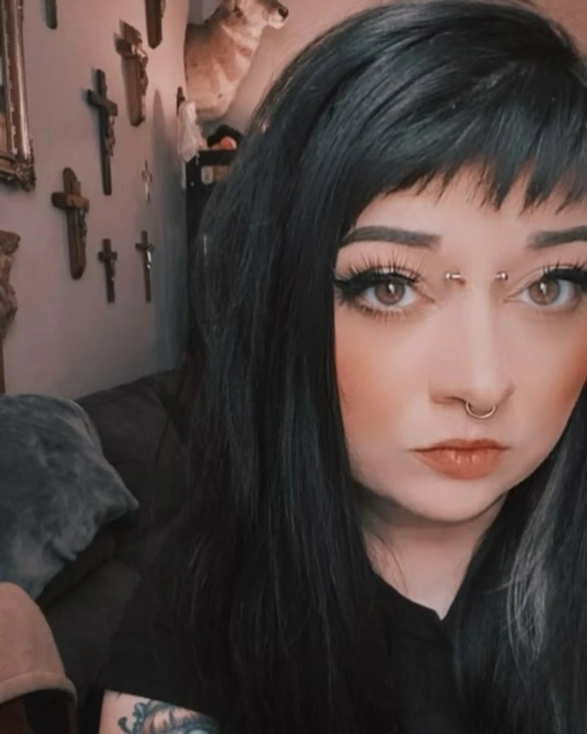 Edgy, choppy baby bangs paired with long layered hair. 1