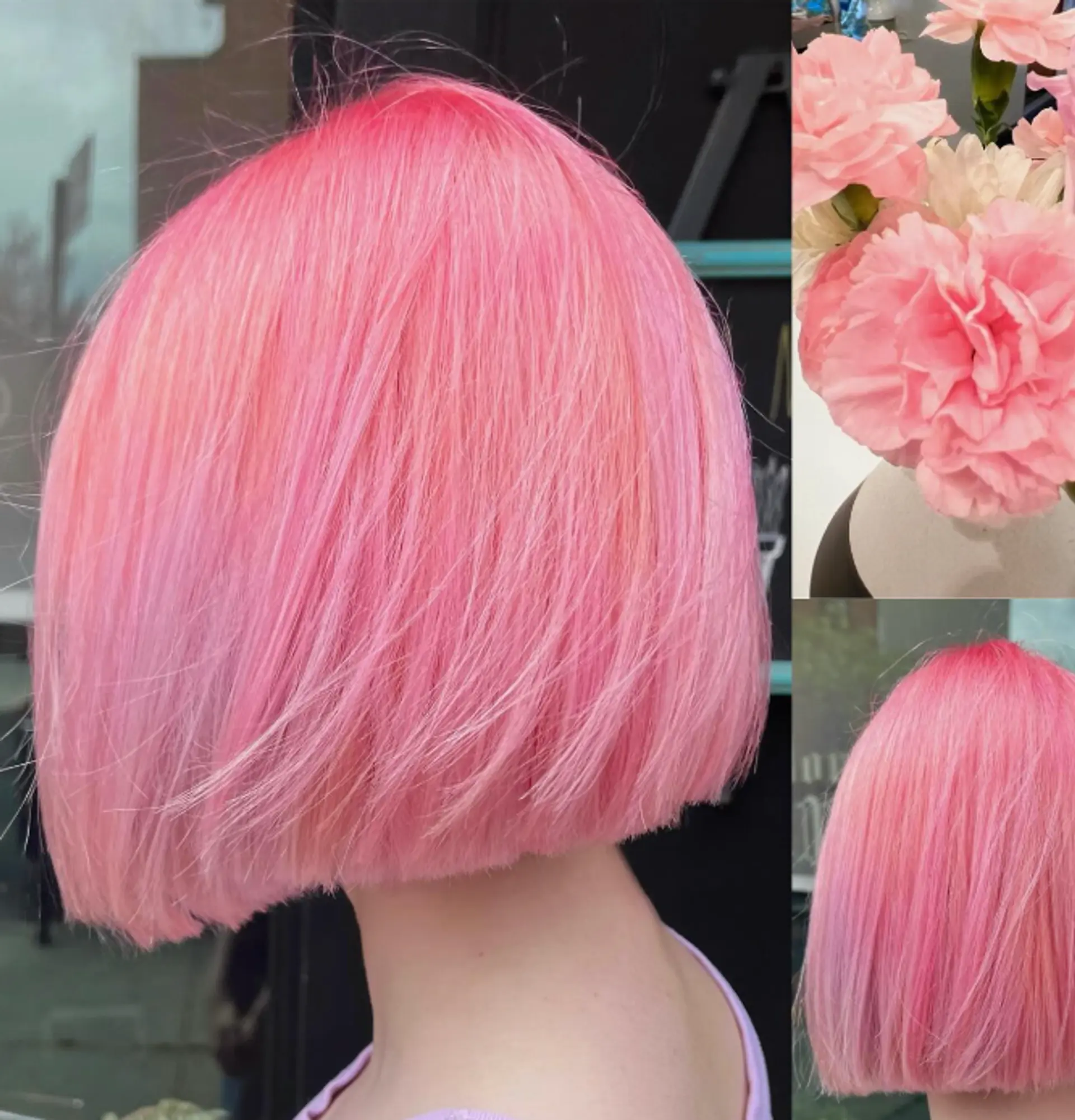 A short, blunt bob with straight hair. 1