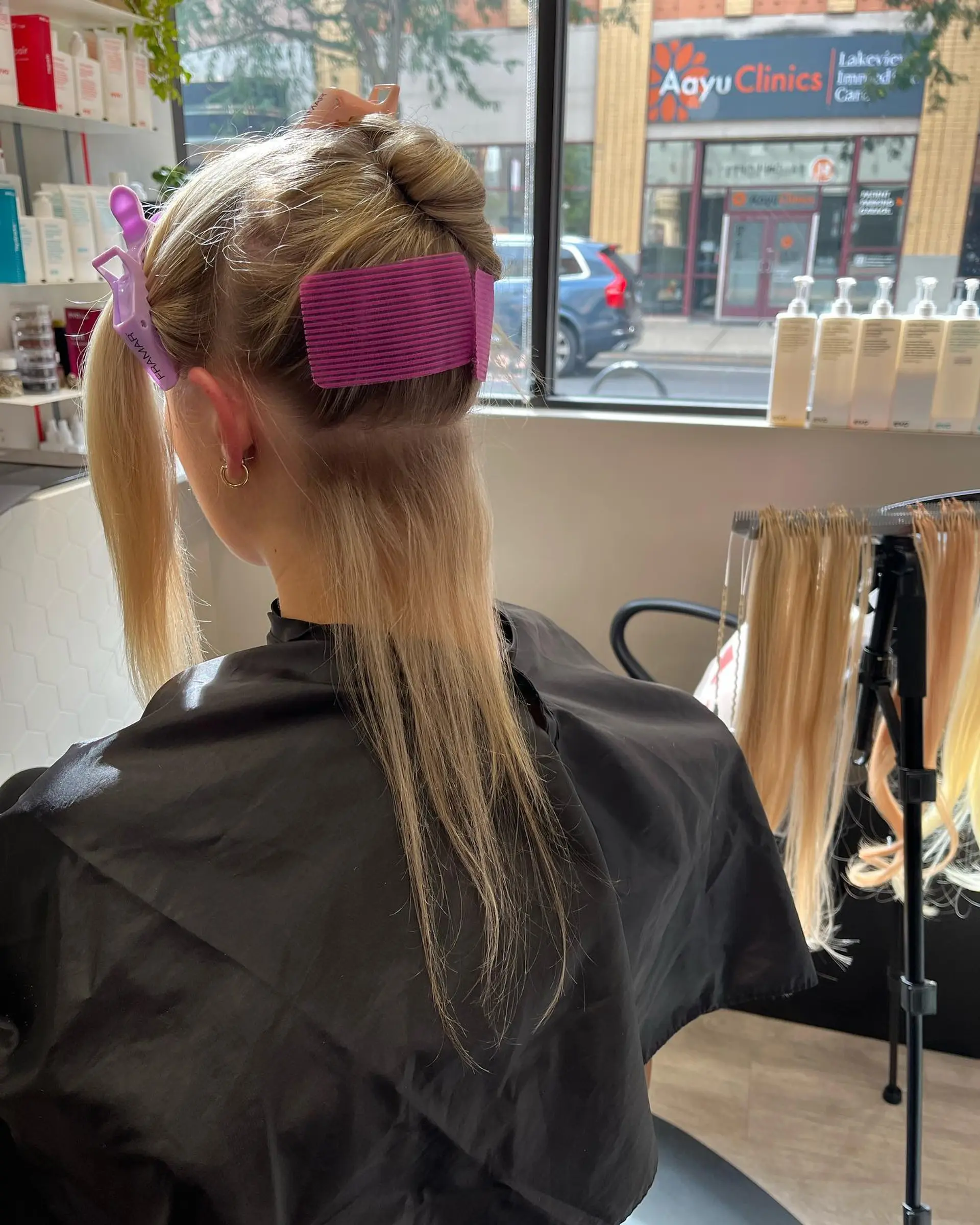 Very long, straight hair with a buttery blonde color. 2