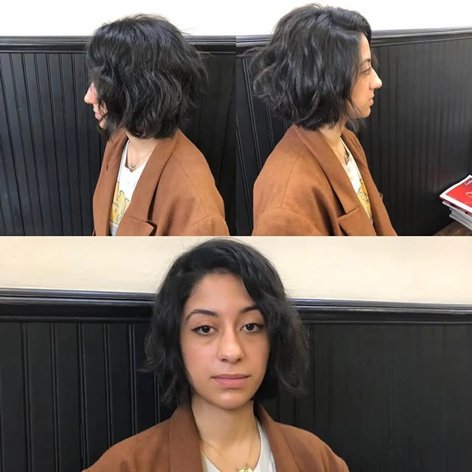 A short, wavy blunt bob with soft, face-framing layers. 1