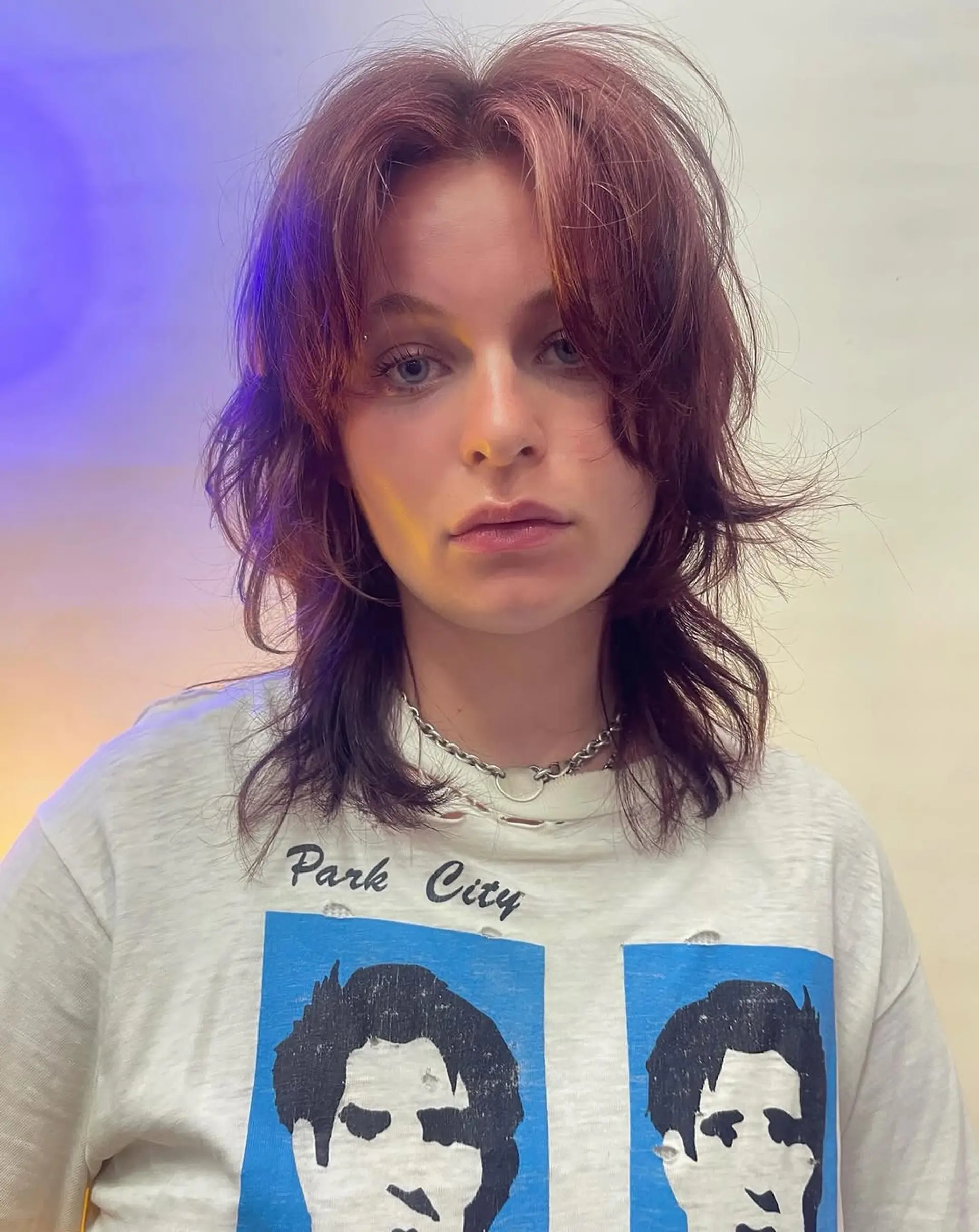 A layered, multi-dimensional shag cut that incorporates volume at the crown, choppy textures, and soft curtain bangs to frame the face. 1
