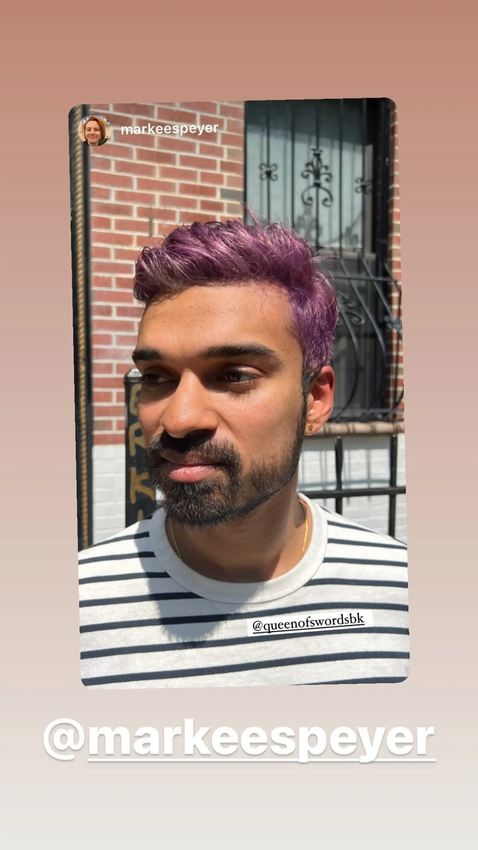 A short, textured style with vibrant purple color. 1