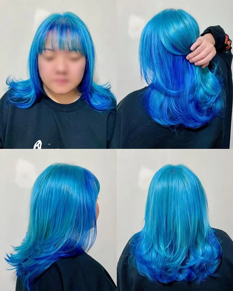 Ocean Blue Layered Bob with Bangs | undefined | Santa Clara, California