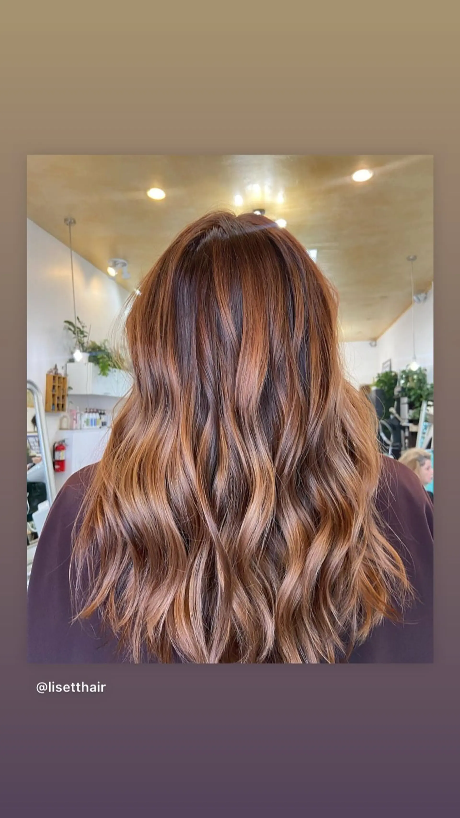 A medium-length wavy style with a beautiful copper bronde balayage. 1