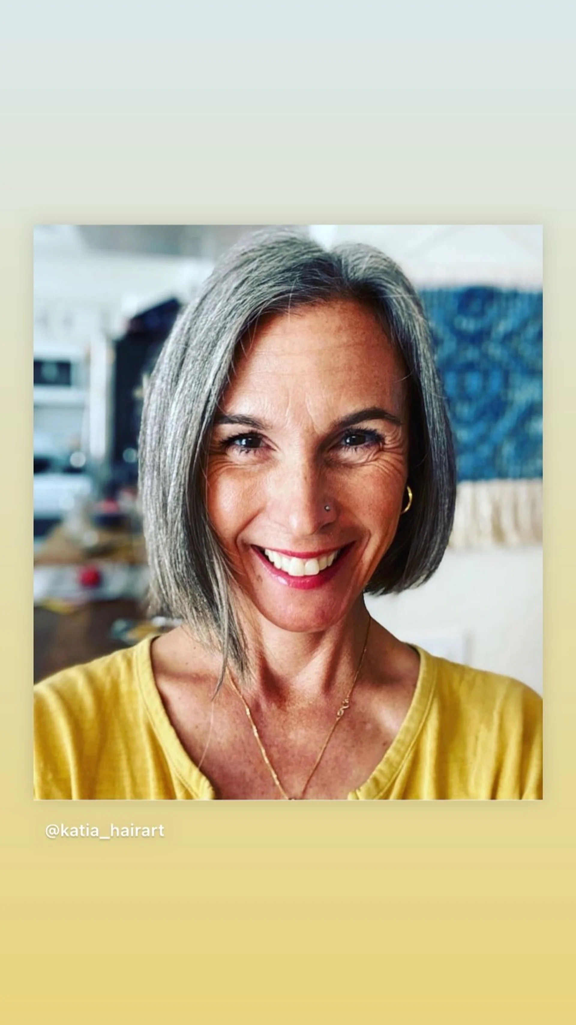 Modern square bob with curtain bangs and silver-grey tones - Preview 1