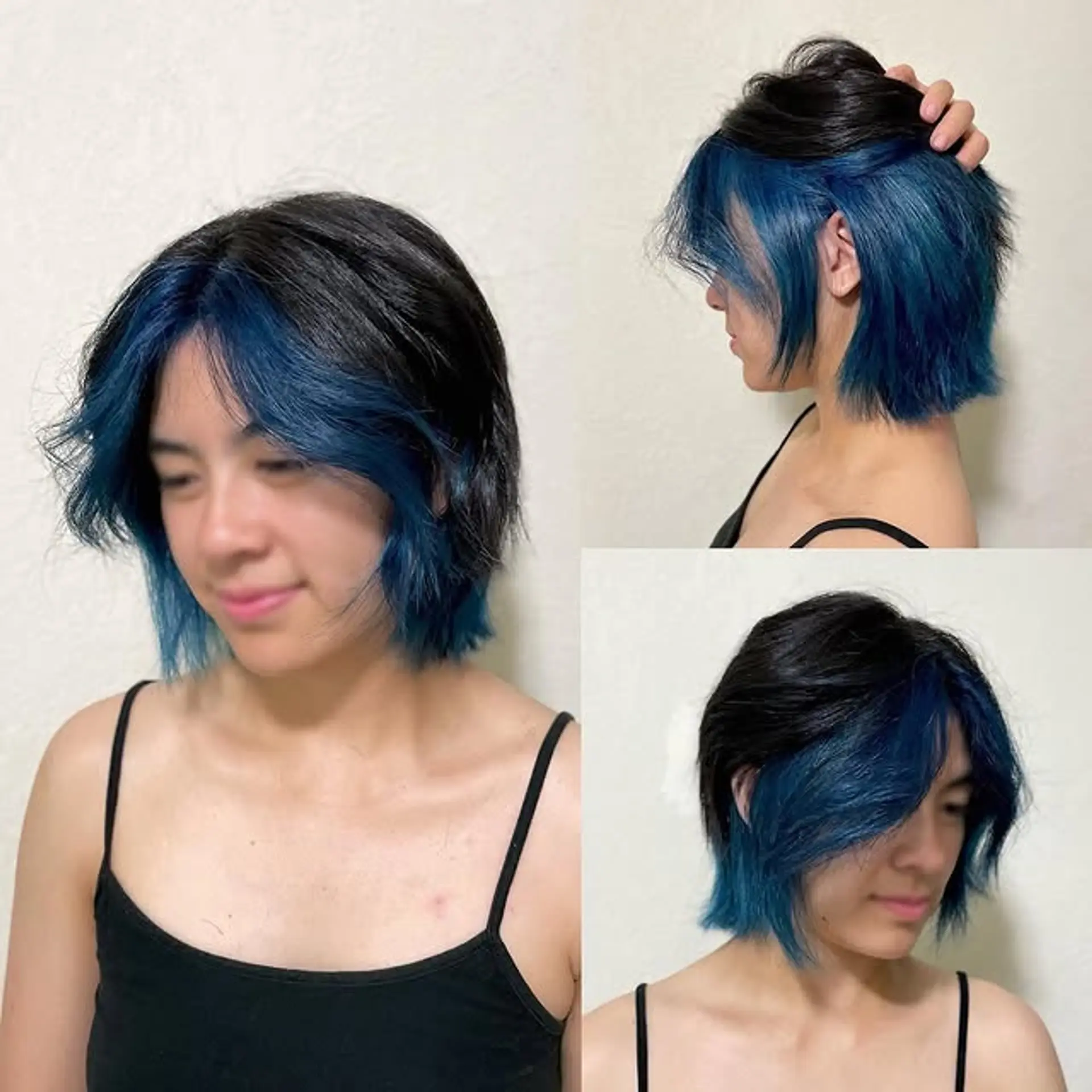 A layered bob with face-framing and peekaboo highlights. 1