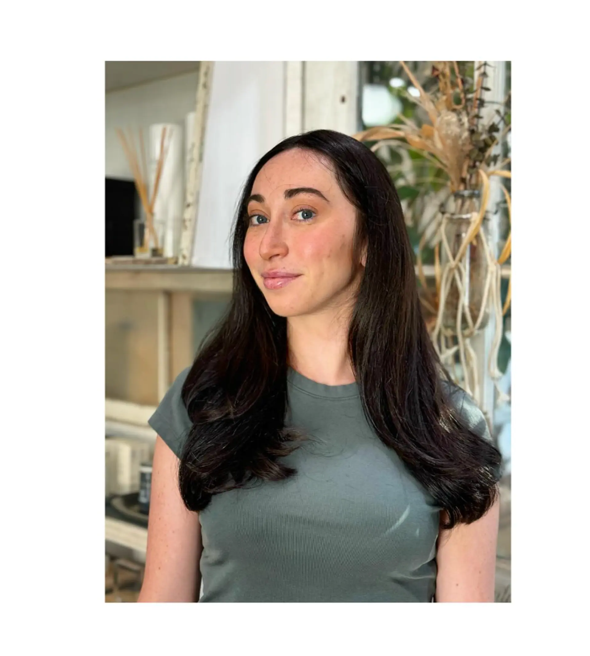 A long, layered hairstyle with soft, face-framing layers that add movement and volume. 1