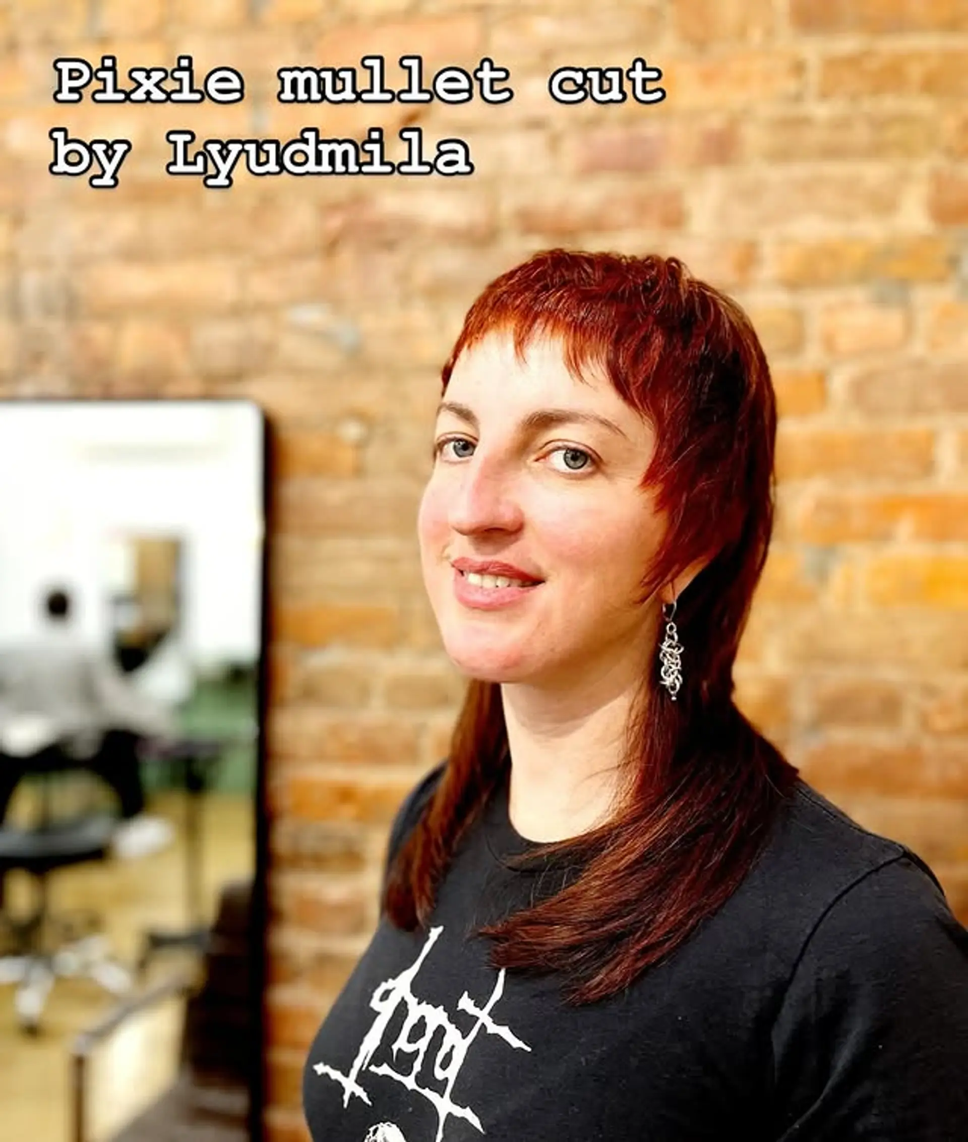 A stylish pixie mullet featuring short, choppy layers in the front and a longer mullet in the back. 1