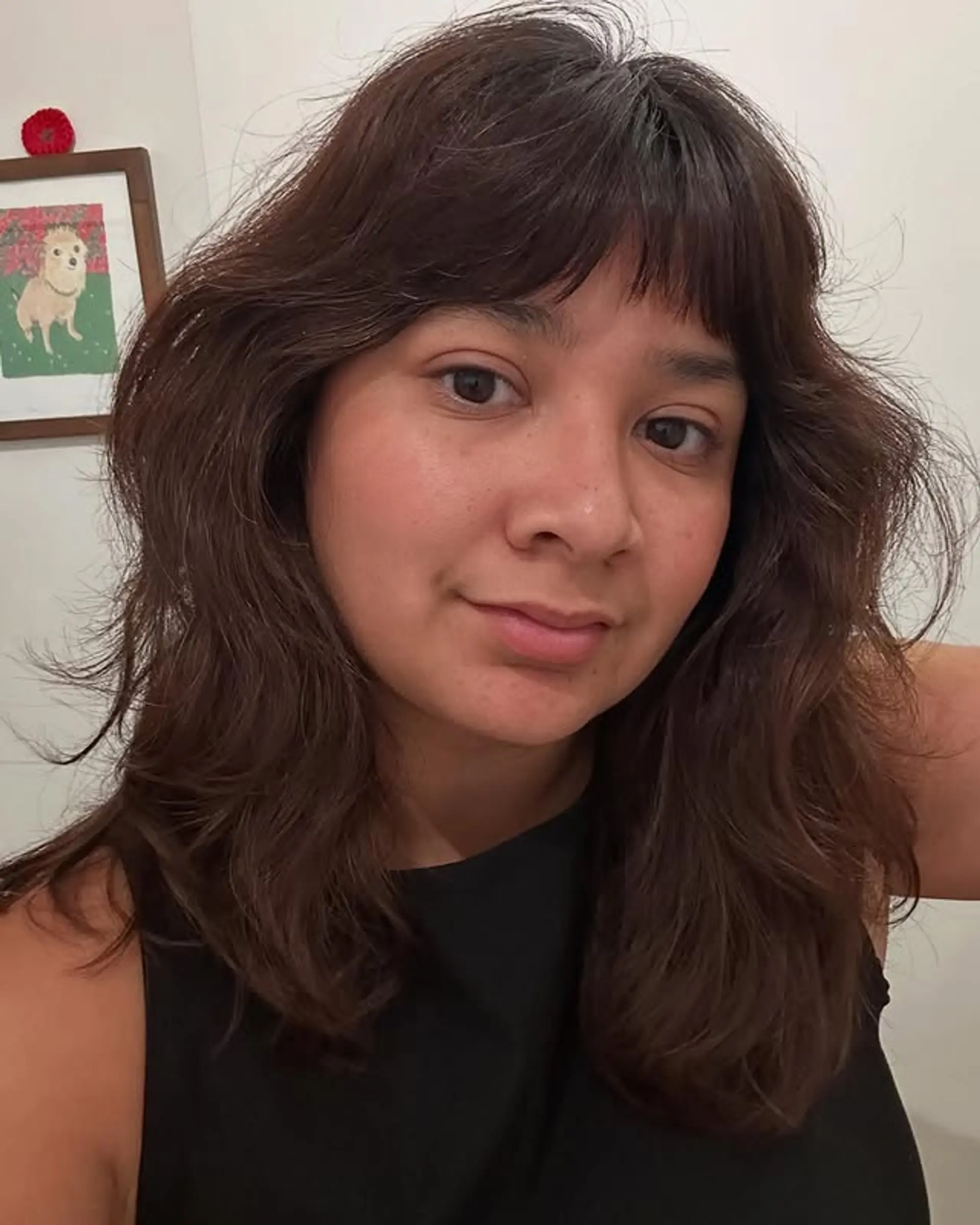 A shag haircut with wispy bangs and layered texture. 1