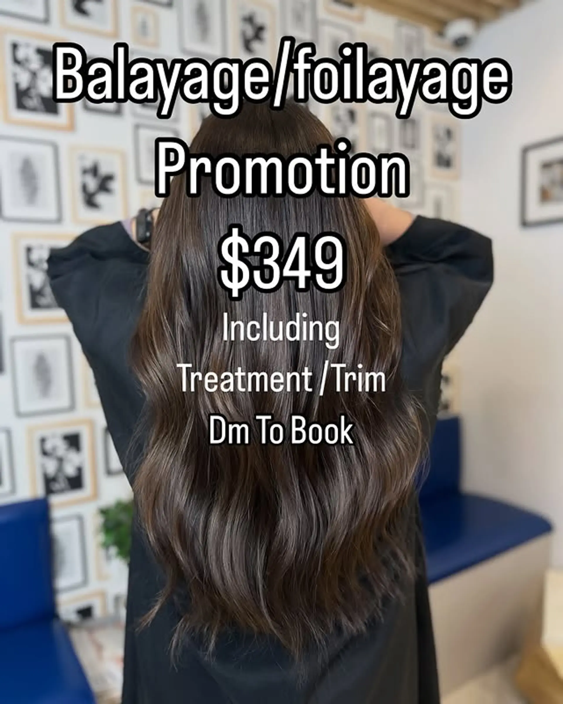 Long wavy hair with a chocolate swirl foilayage. 1