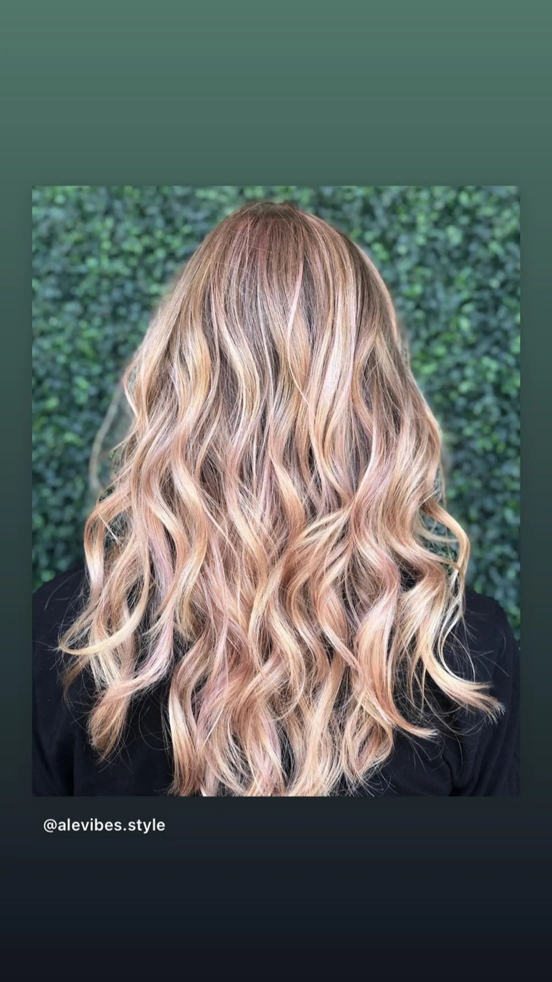 Long, flowing waves enhanced with a trendy peach blonde balayage. 1