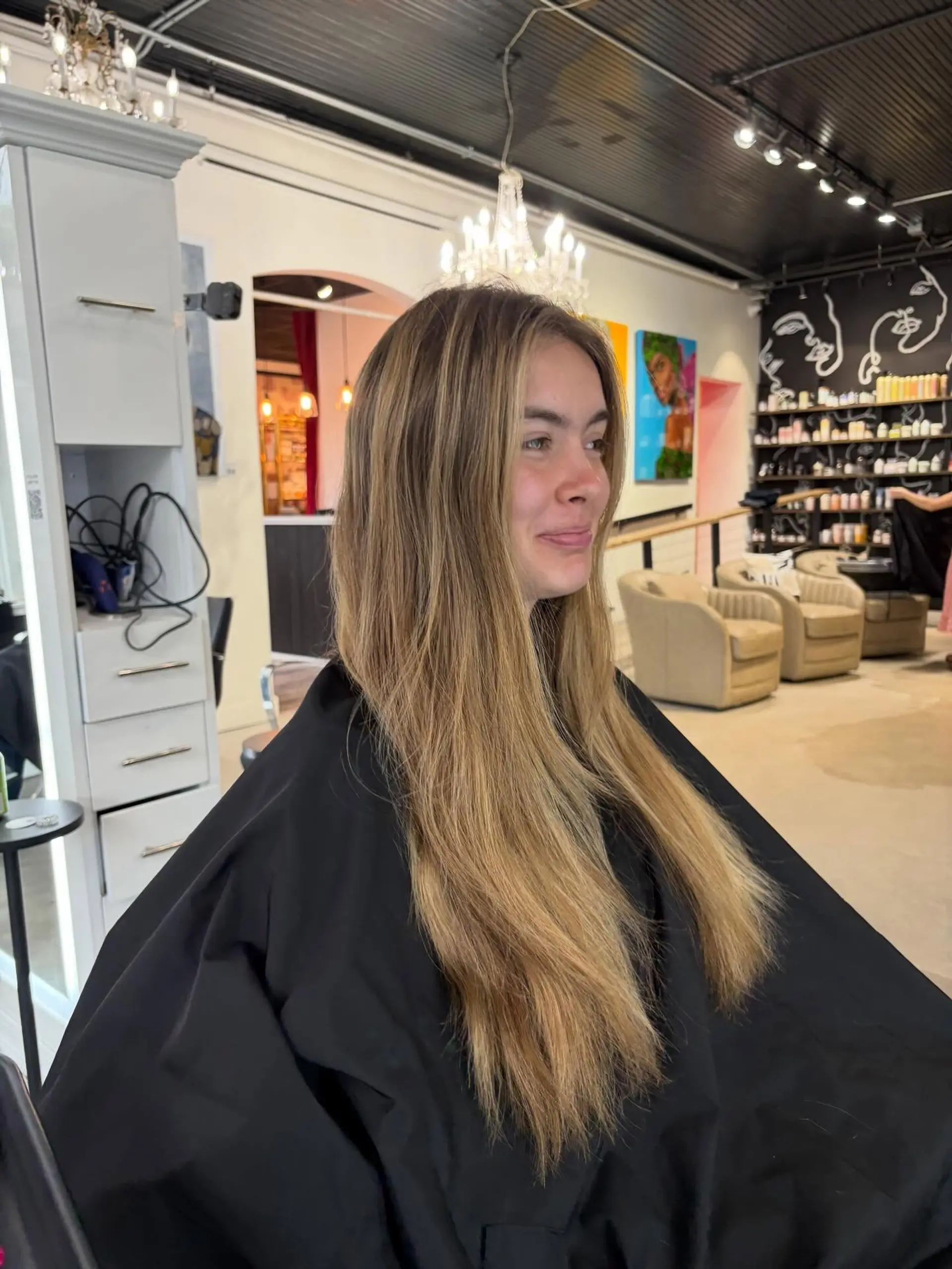 Extra-long, straight dimensional bronde hair featuring soft blonde highlights blended over a natural light brown base. 1