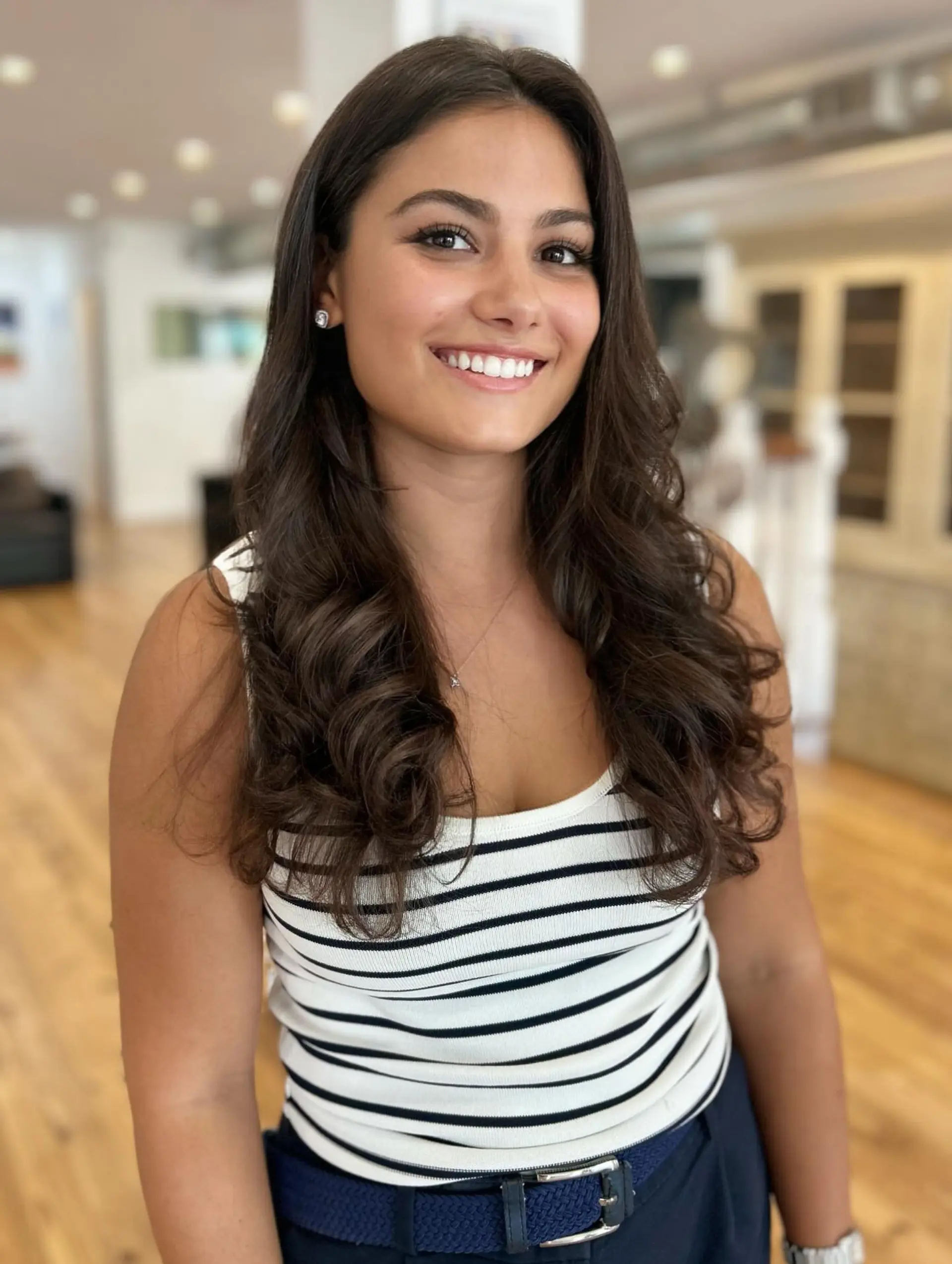 A long, wavy hairstyle with soft, voluminous waves. 1